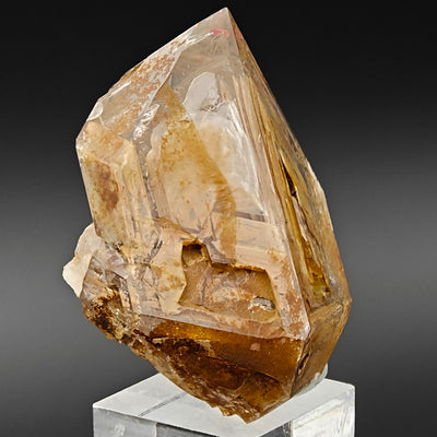 Hopper quartz crystal on stand showing gemmy transparency, Isolabona, Italy