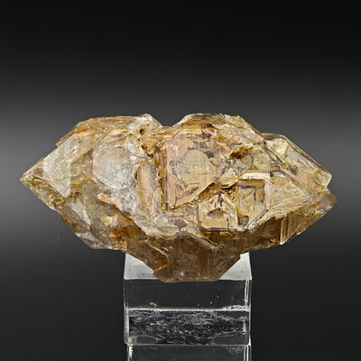 Hopper quartz crystal displayed on stand, full specimen view, Isolabona, Italy