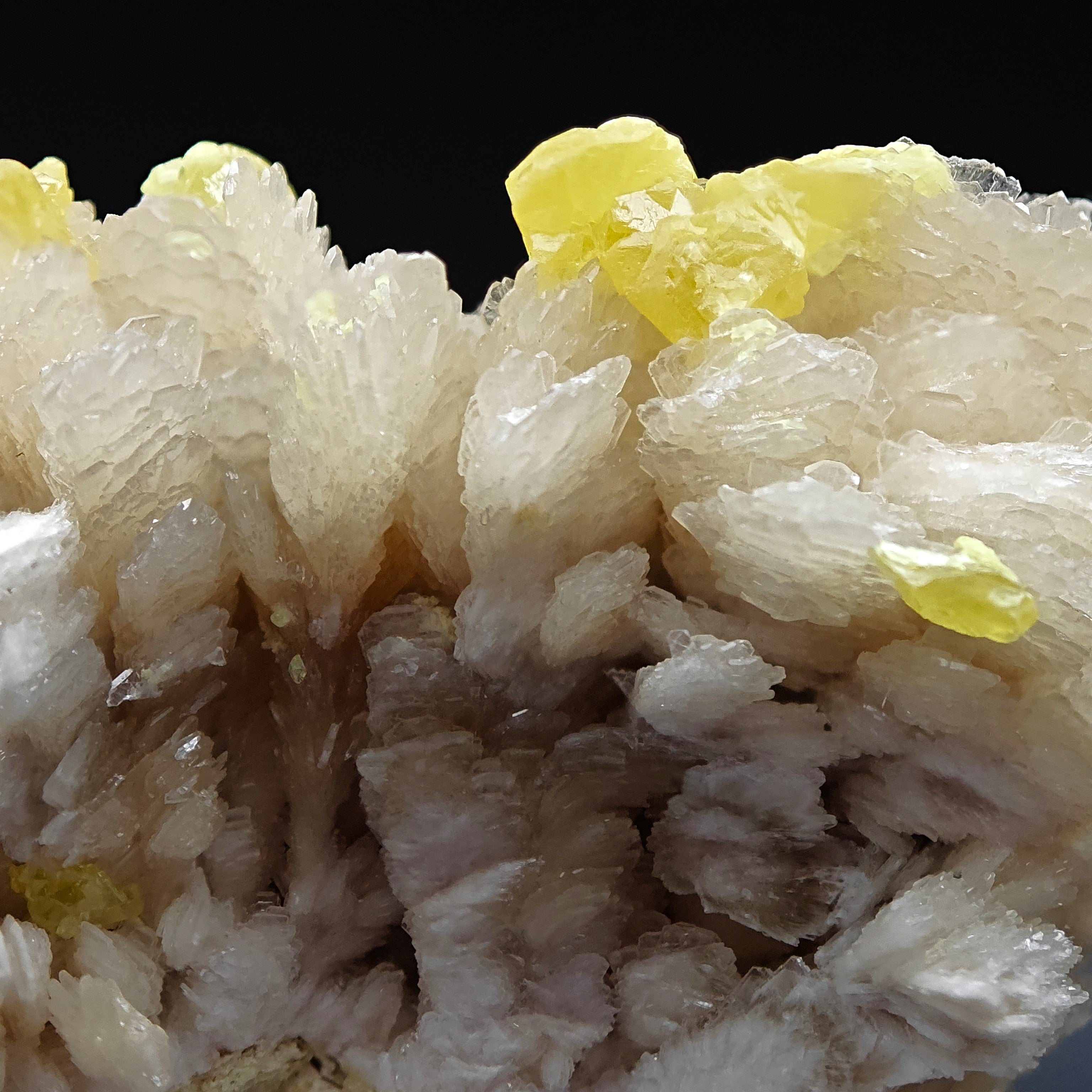SULFUR & BARYTE – Vivid Yellow Crystals on white Baryte, Machów, Poland