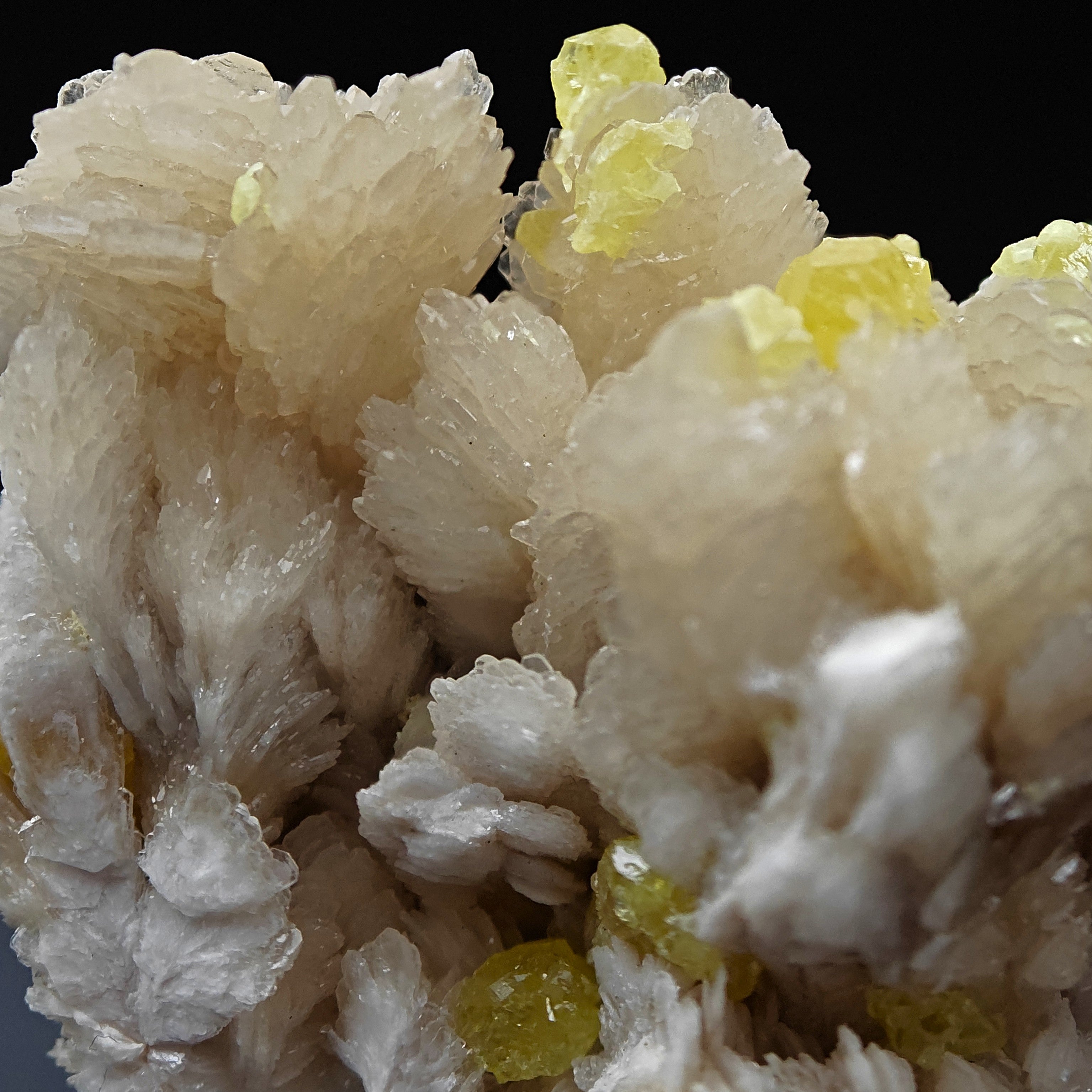 SULFUR & BARYTE – Vivid Yellow Crystals on white Baryte, Machów, Poland