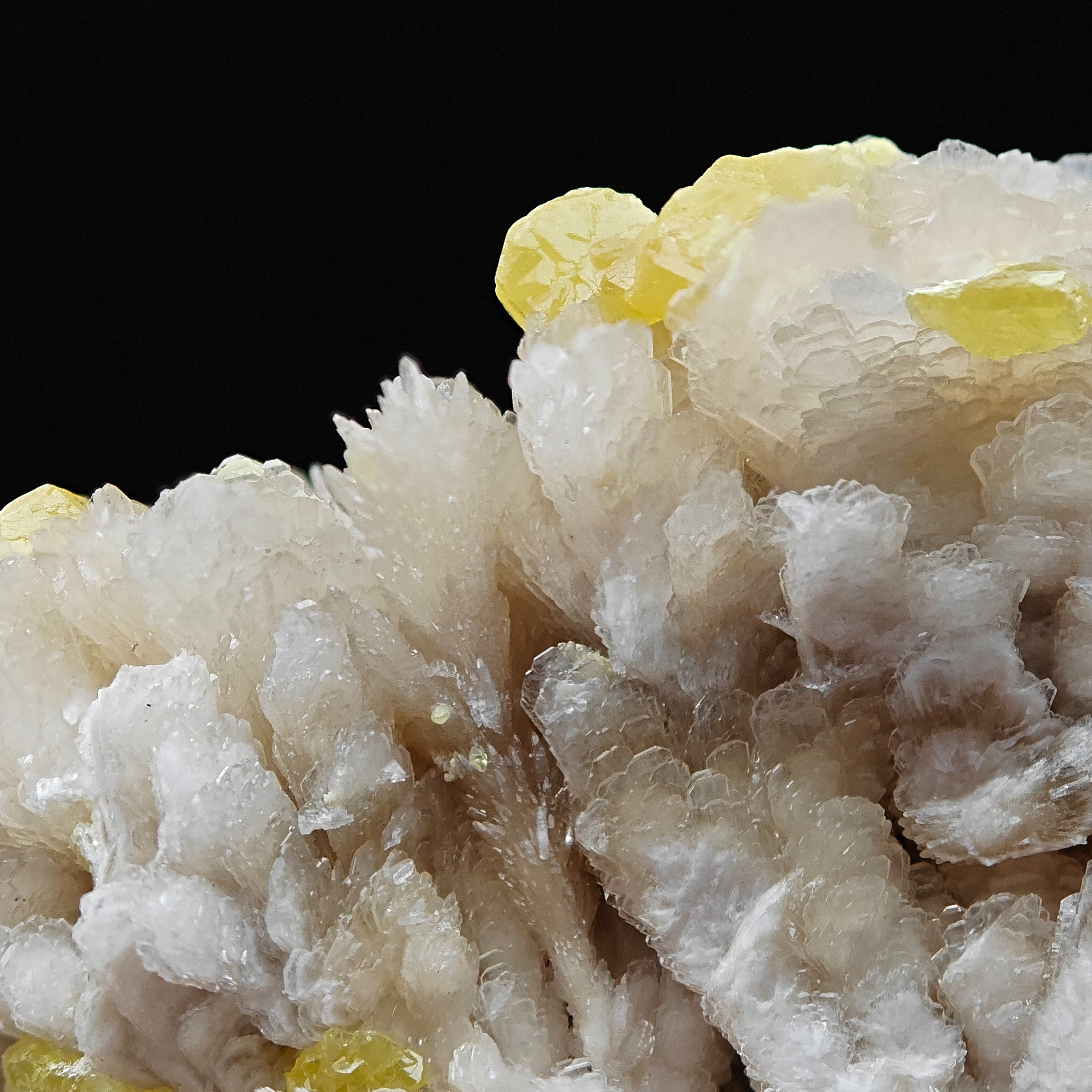 SULFUR & BARYTE – Vivid Yellow Crystals on white Baryte, Machów, Poland
