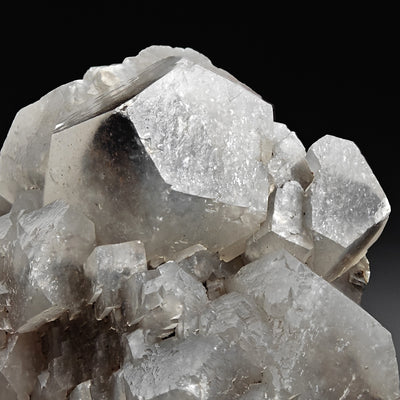 Top view of calcite crystal cluster showing stepped crystal terminations