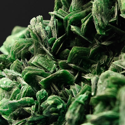 Macro detail of torbernite crystal edges and luster, Shinkolobwe Mine, DR Congo