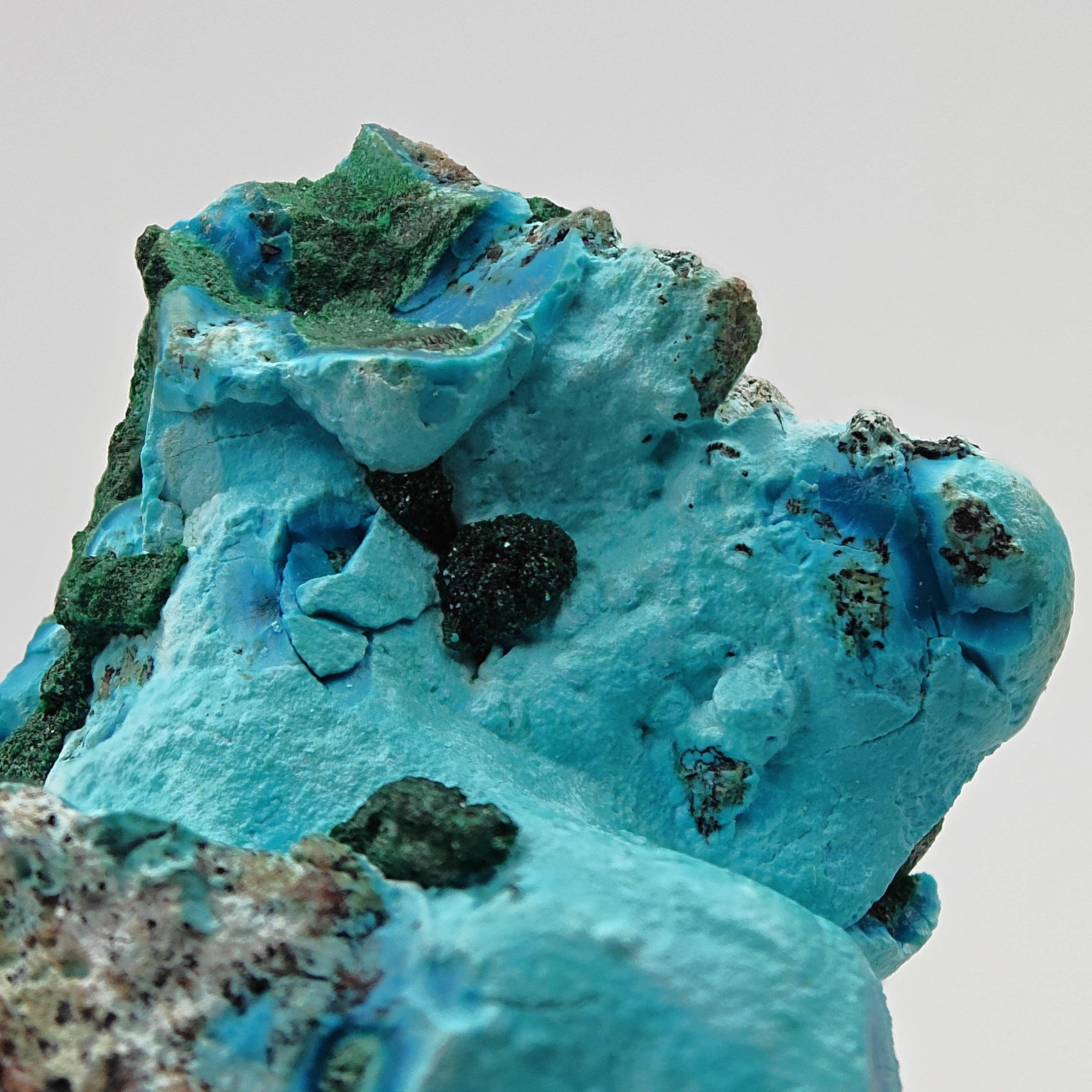 CHRYSOCOLLA – Candy-Like Blue Botryoidal Crystals on Malachite, Congo