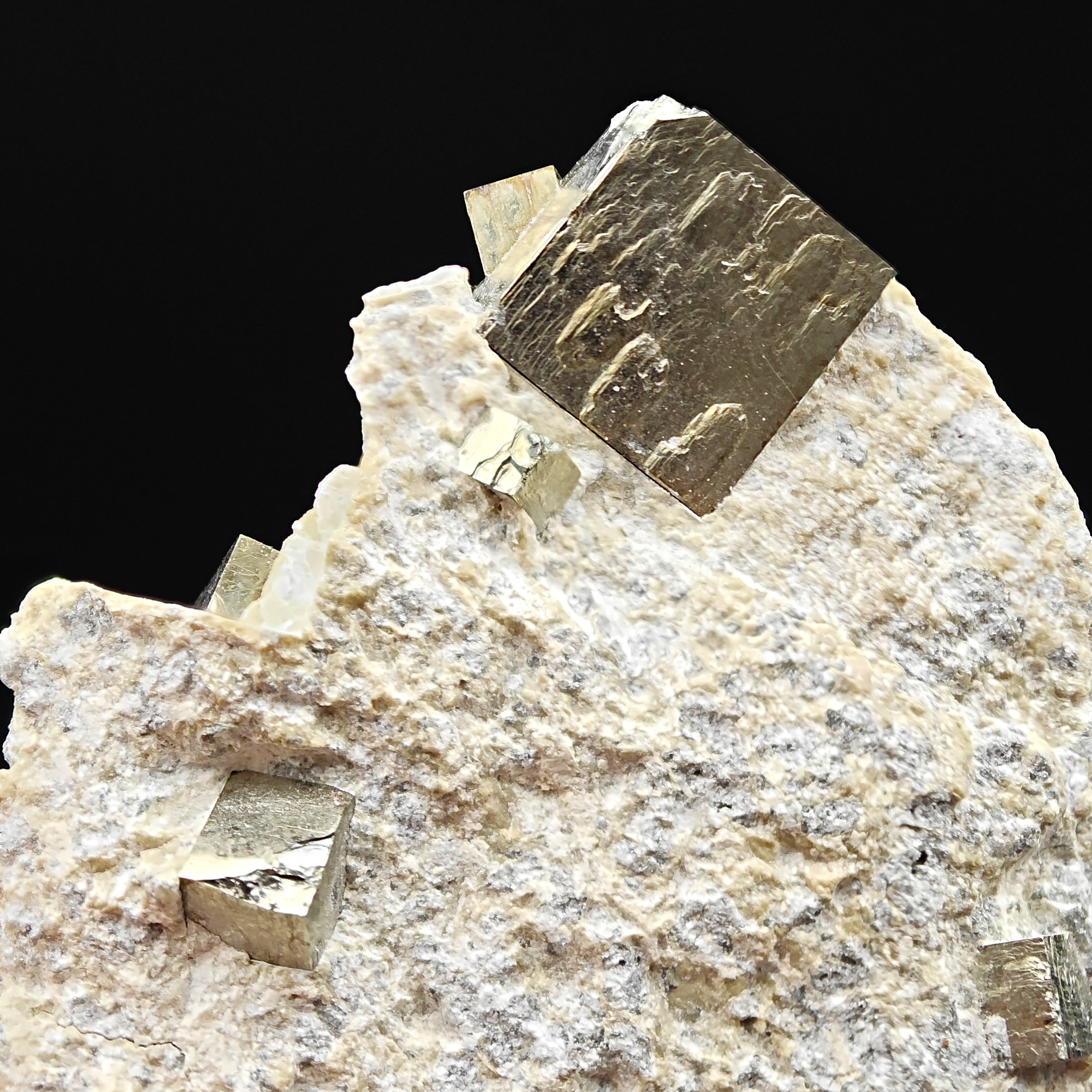PYRITE - Golden cubes, crystals on TALC from Navajun, Spain
