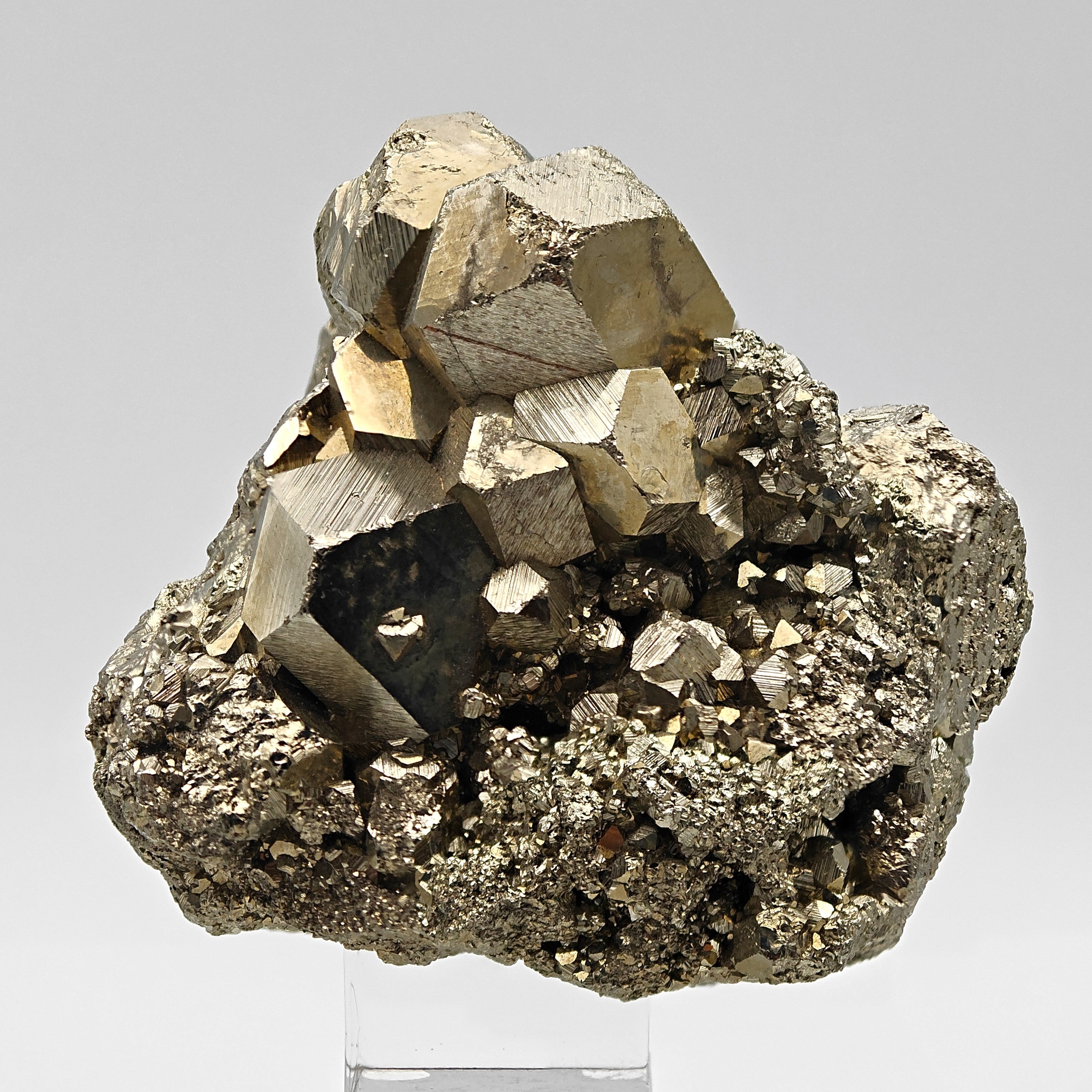PYRITE – Lustrous Golden Pyritohedral Crystal Cluster, Huanzala, Peru