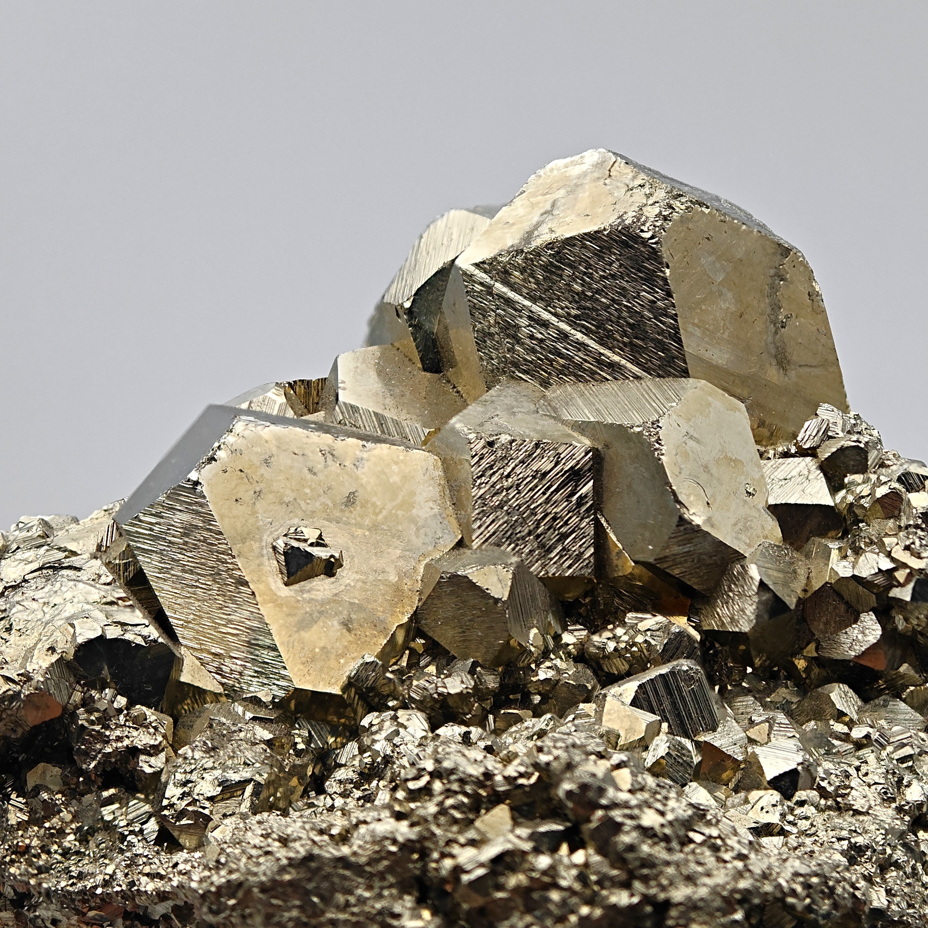 PYRITE – Lustrous Golden Pyritohedral Crystal Cluster, Huanzala, Peru