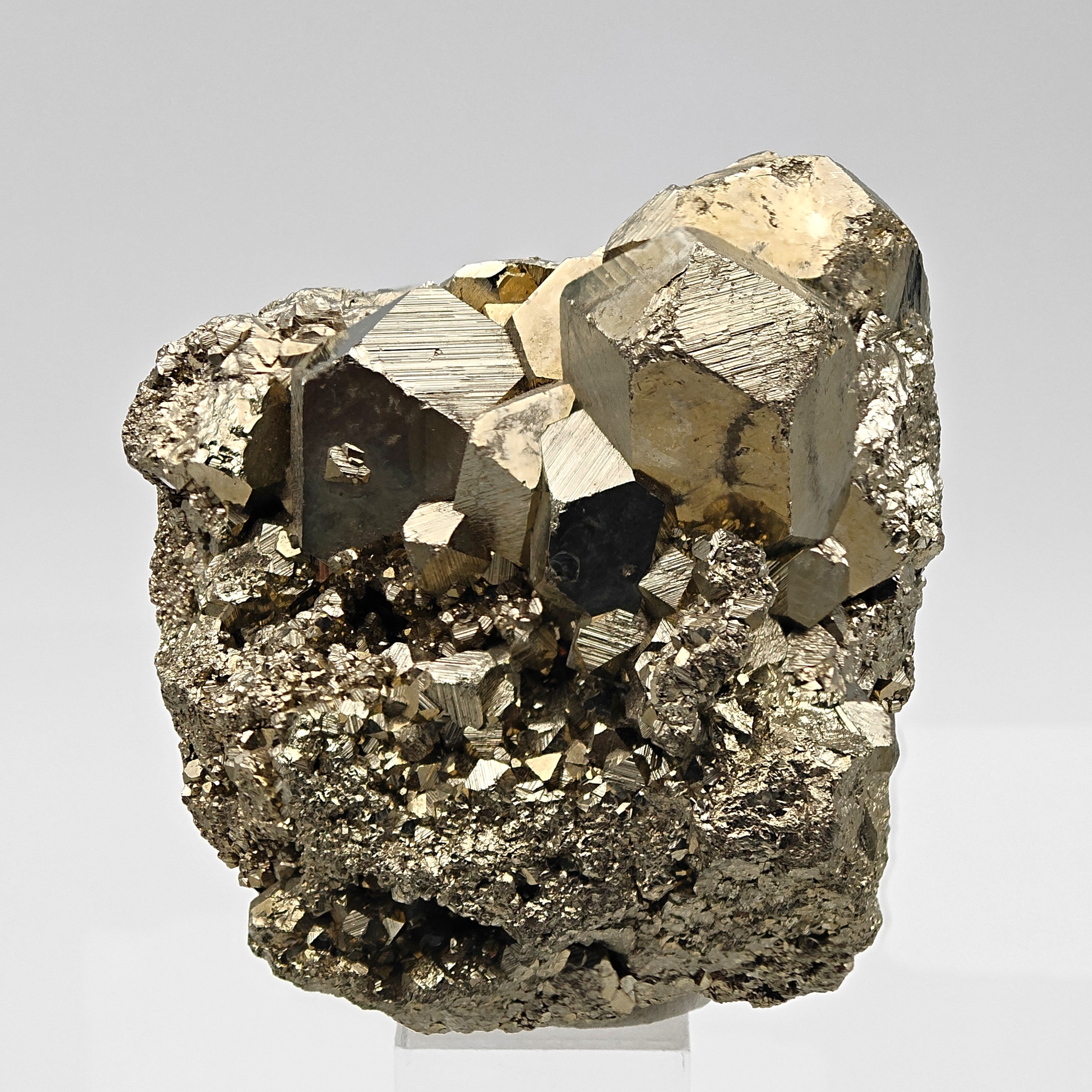 PYRITE – Lustrous Golden Pyritohedral Crystal Cluster, Huanzala, Peru