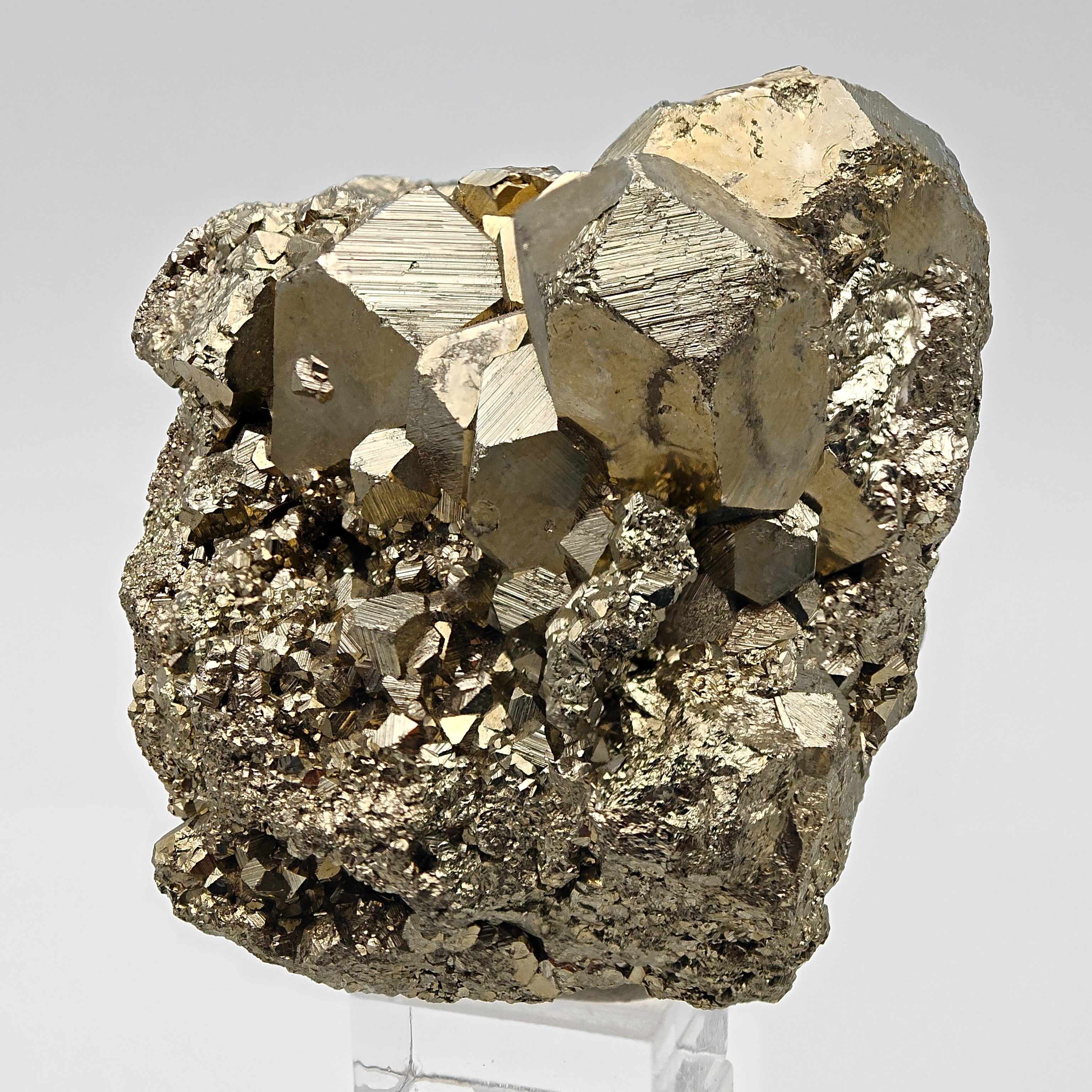 PYRITE – Lustrous Golden Pyritohedral Crystal Cluster, Huanzala, Peru