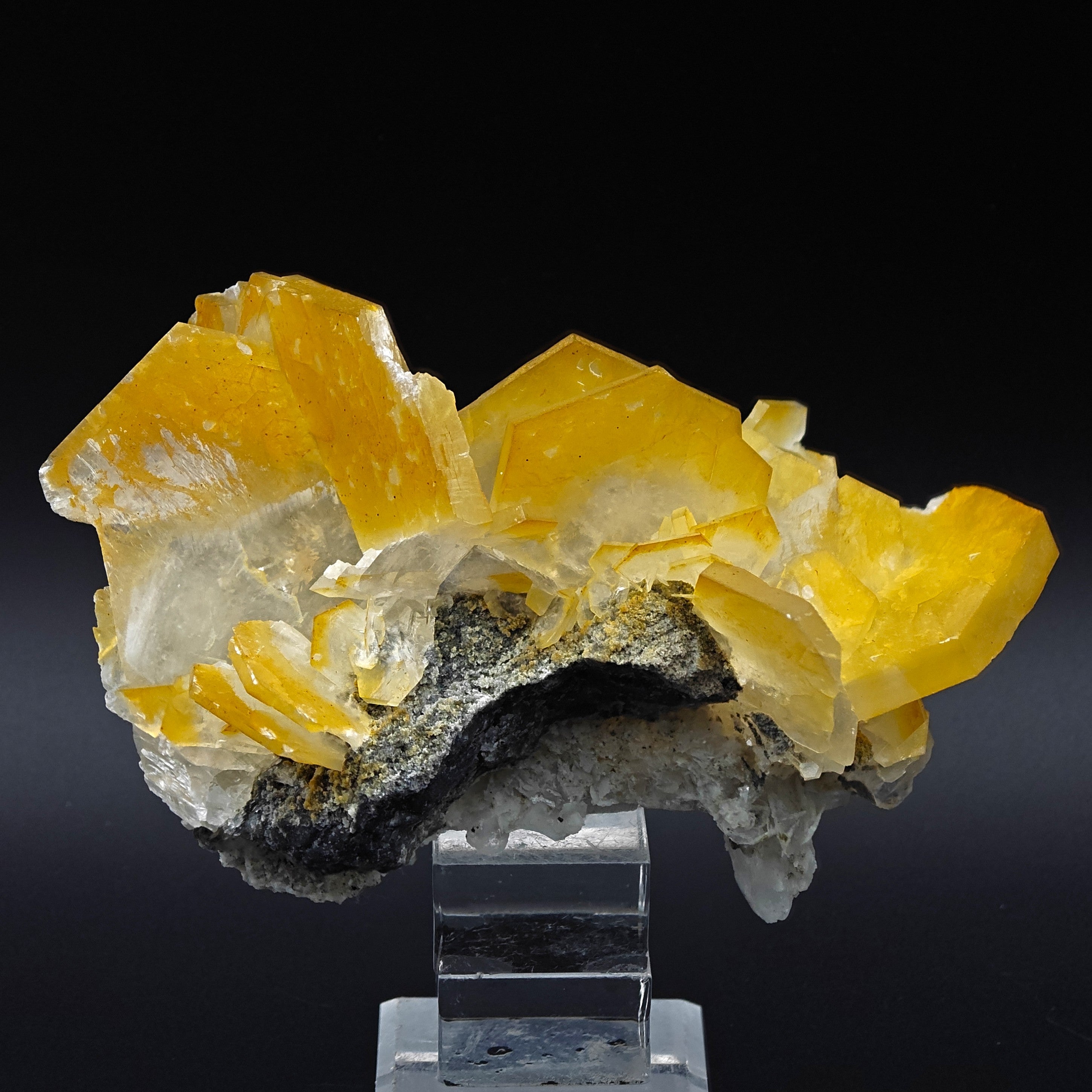 CALCITE – Hexagonal Yellow-Orange Crystal Cluster, Chenzhou, Hunan, China