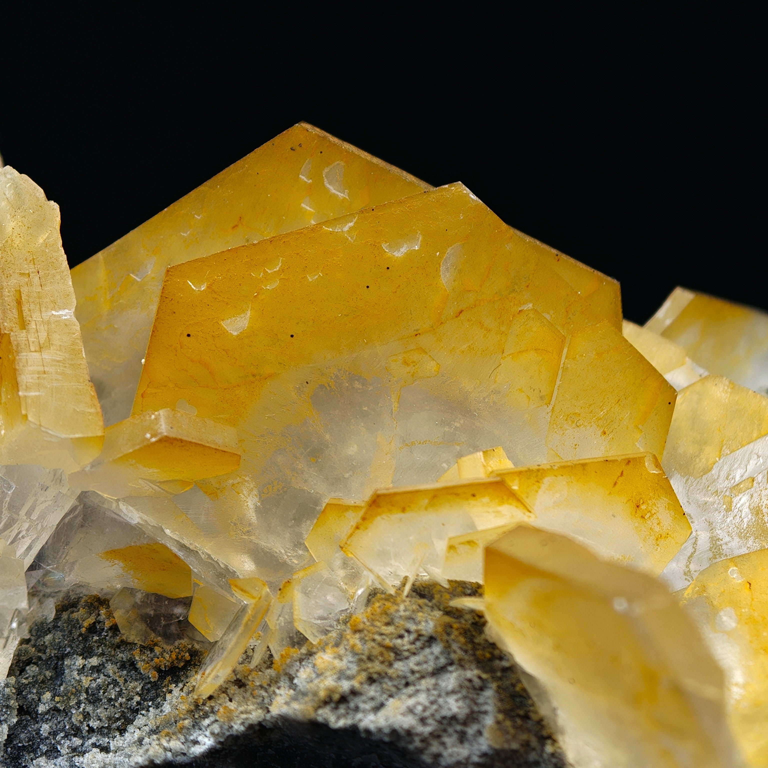 CALCITE – Hexagonal Yellow-Orange Crystal Cluster, Chenzhou, Hunan, China