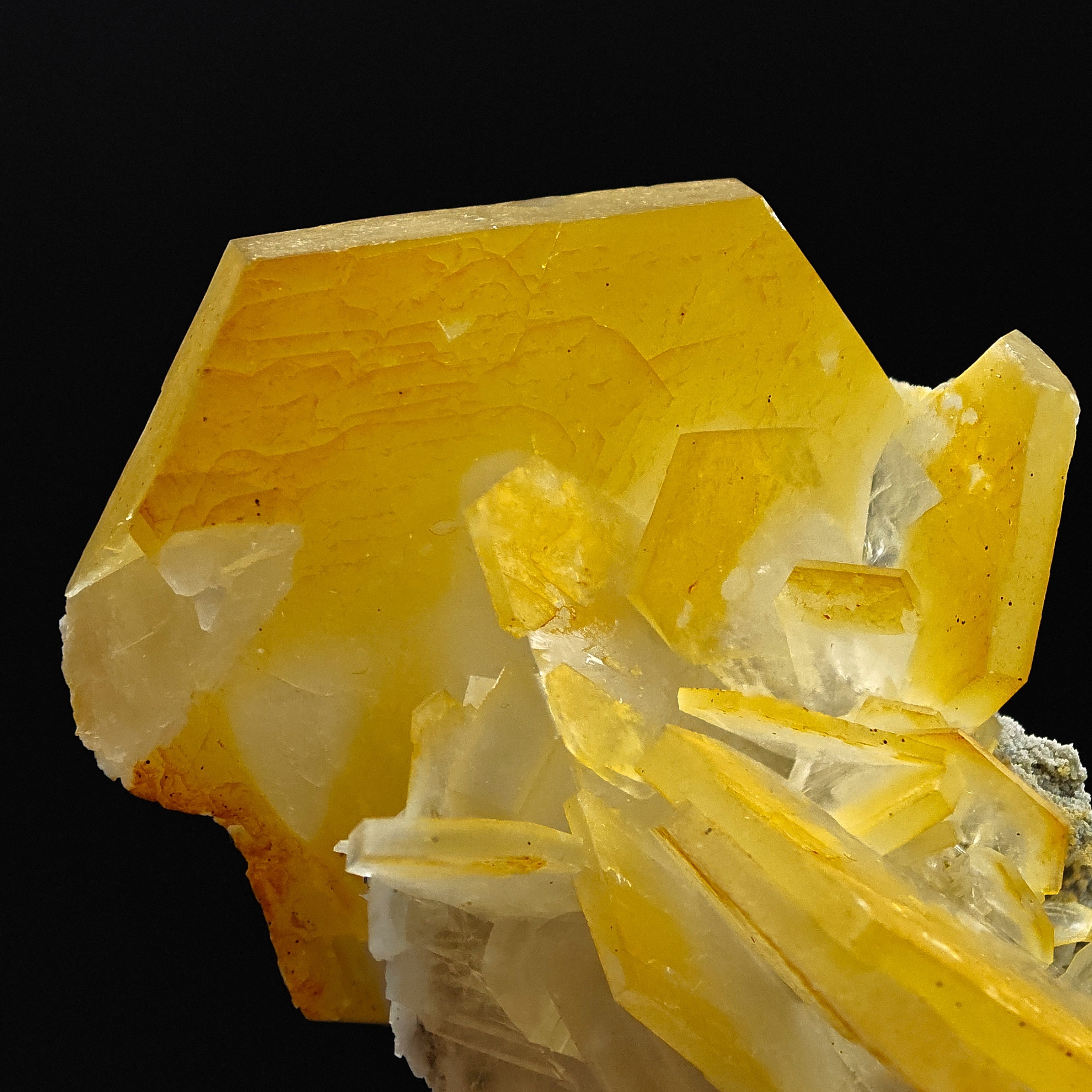 CALCITE – Hexagonal Yellow-Orange Crystal Cluster, Chenzhou, Hunan, China