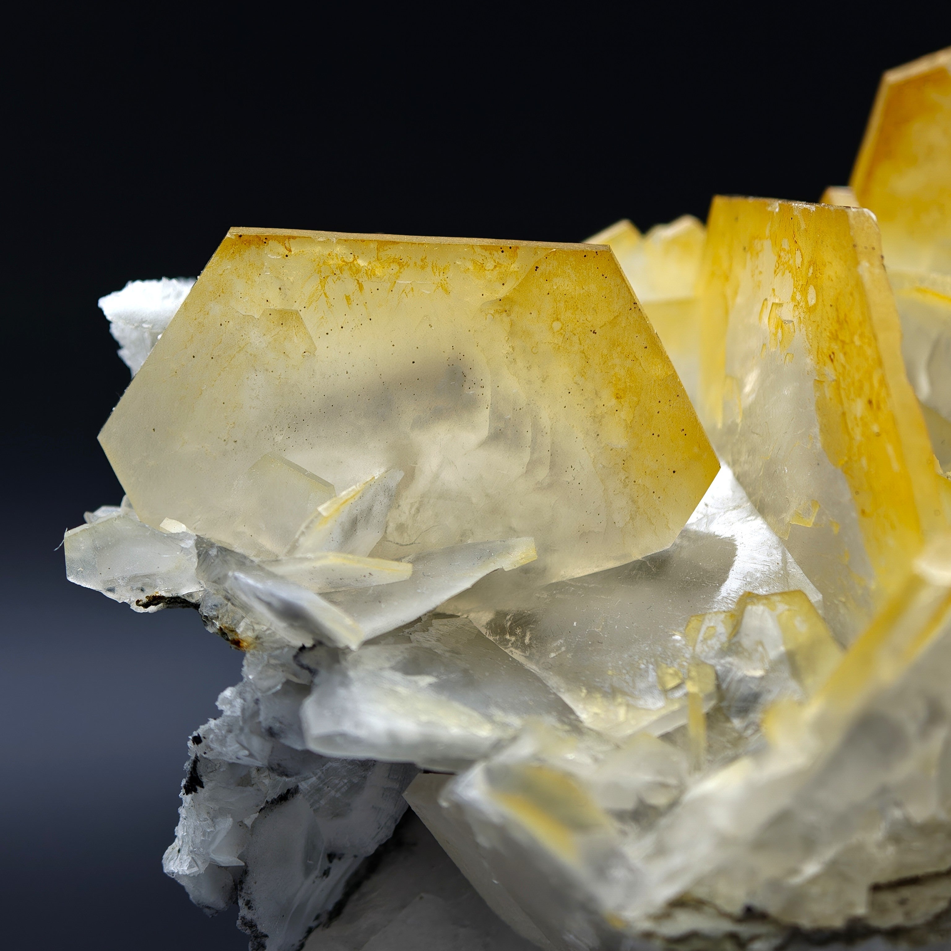 CALCITE – Yellow, Orange & White Hexagonal Crystals, Chenzhou, Hunan, China
