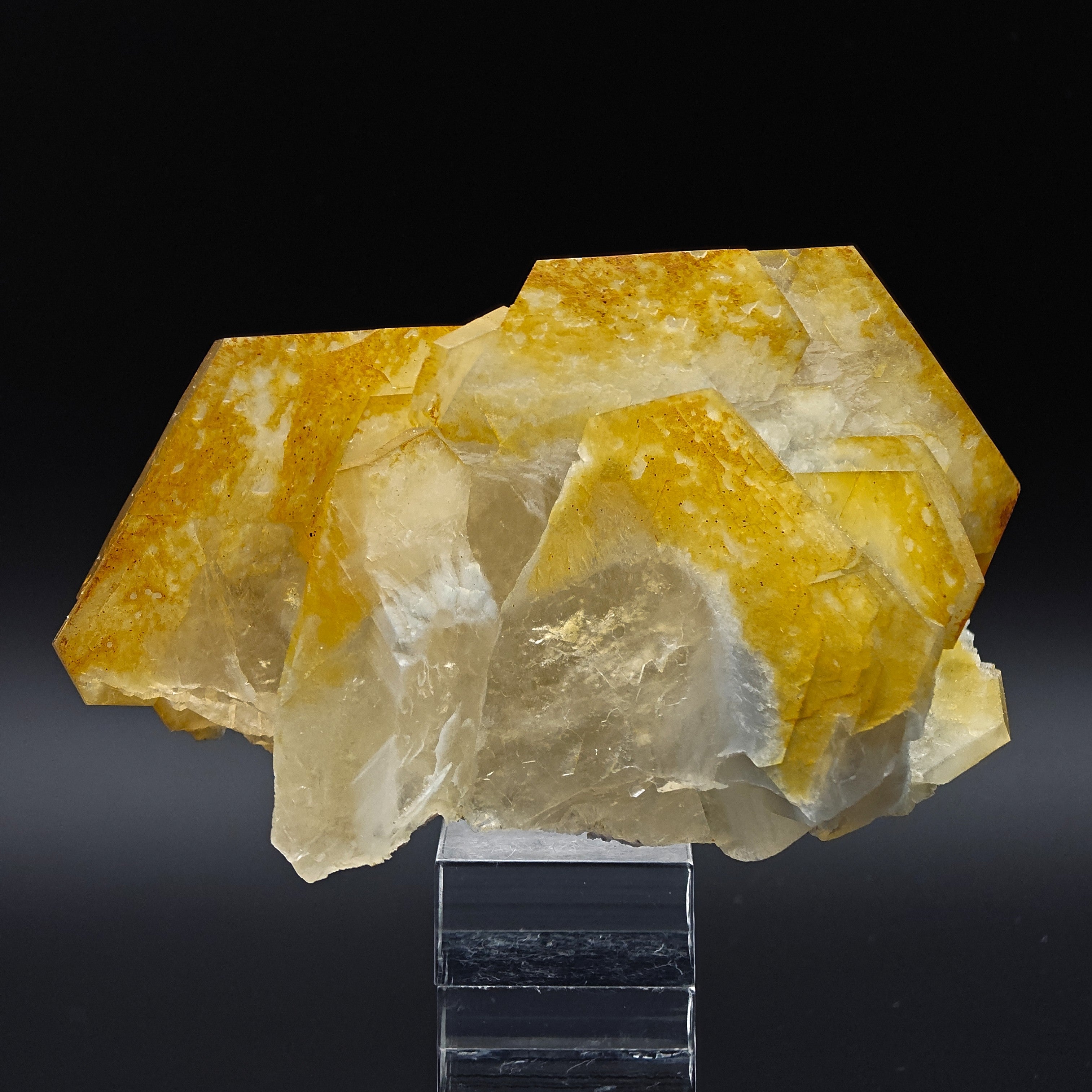 CALCITE – Yellow, Orange & White Hexagonal Crystal Cluster, Chenzhou, China