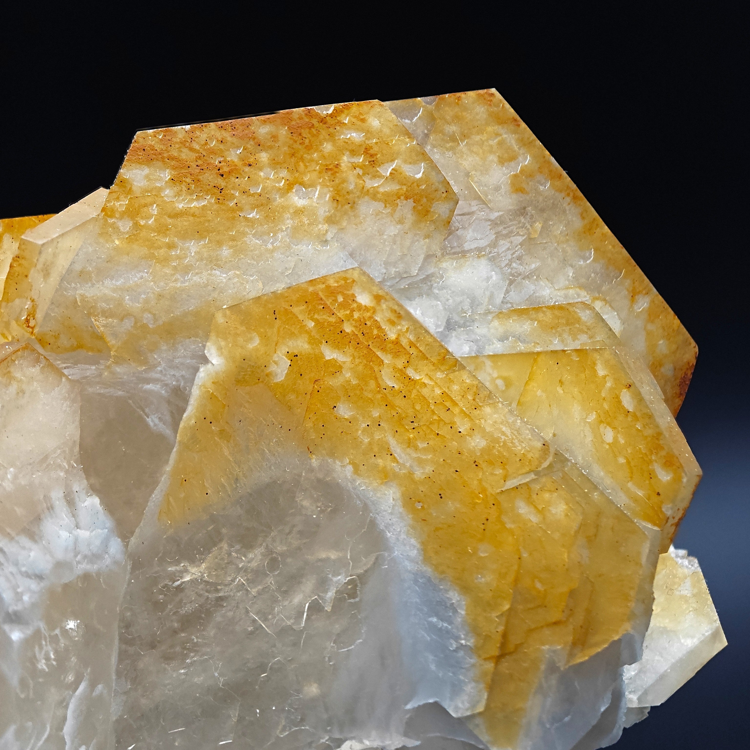 CALCITE – Yellow, Orange & White Hexagonal Crystal Cluster, Chenzhou, China