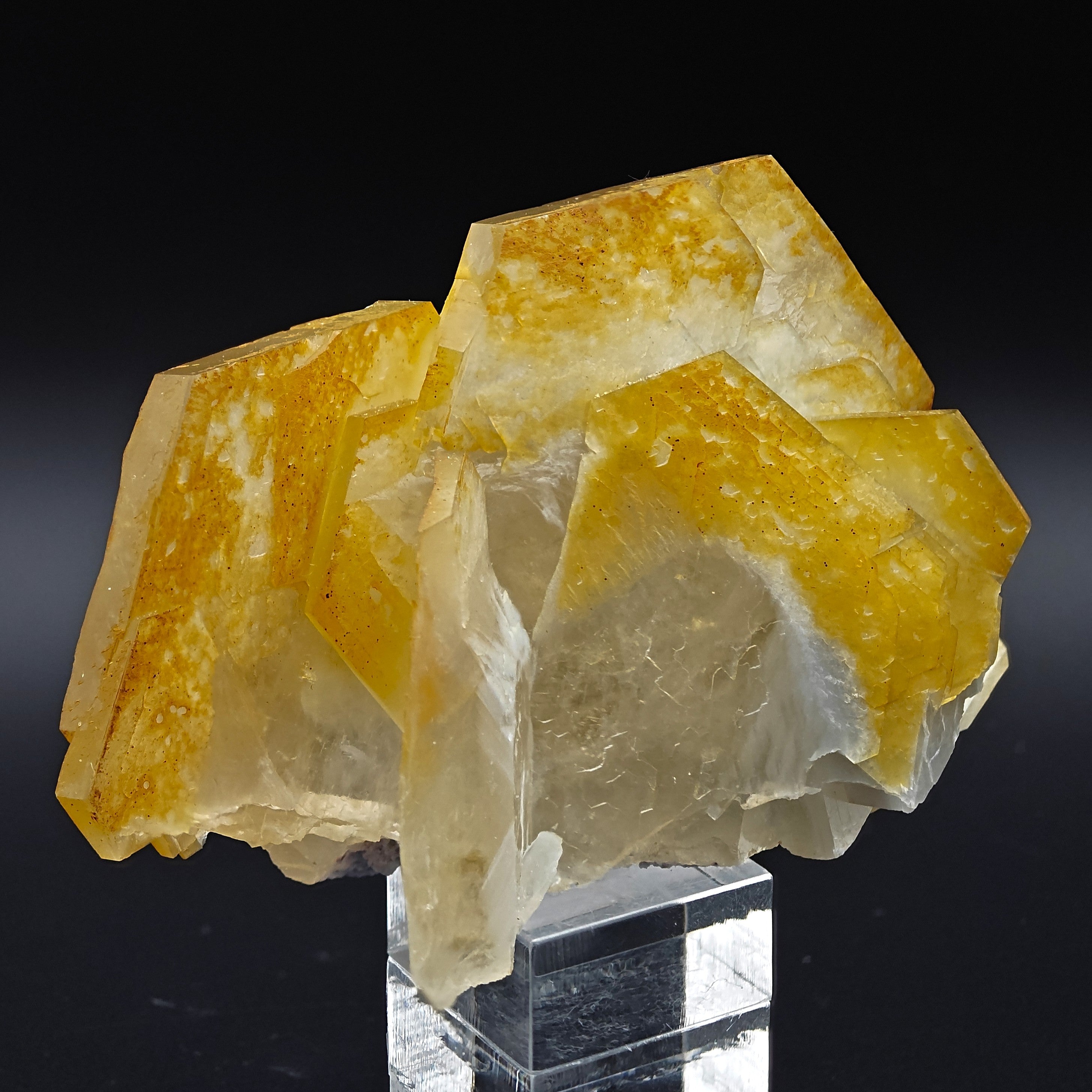 CALCITE – Yellow, Orange & White Hexagonal Crystal Cluster, Chenzhou, China