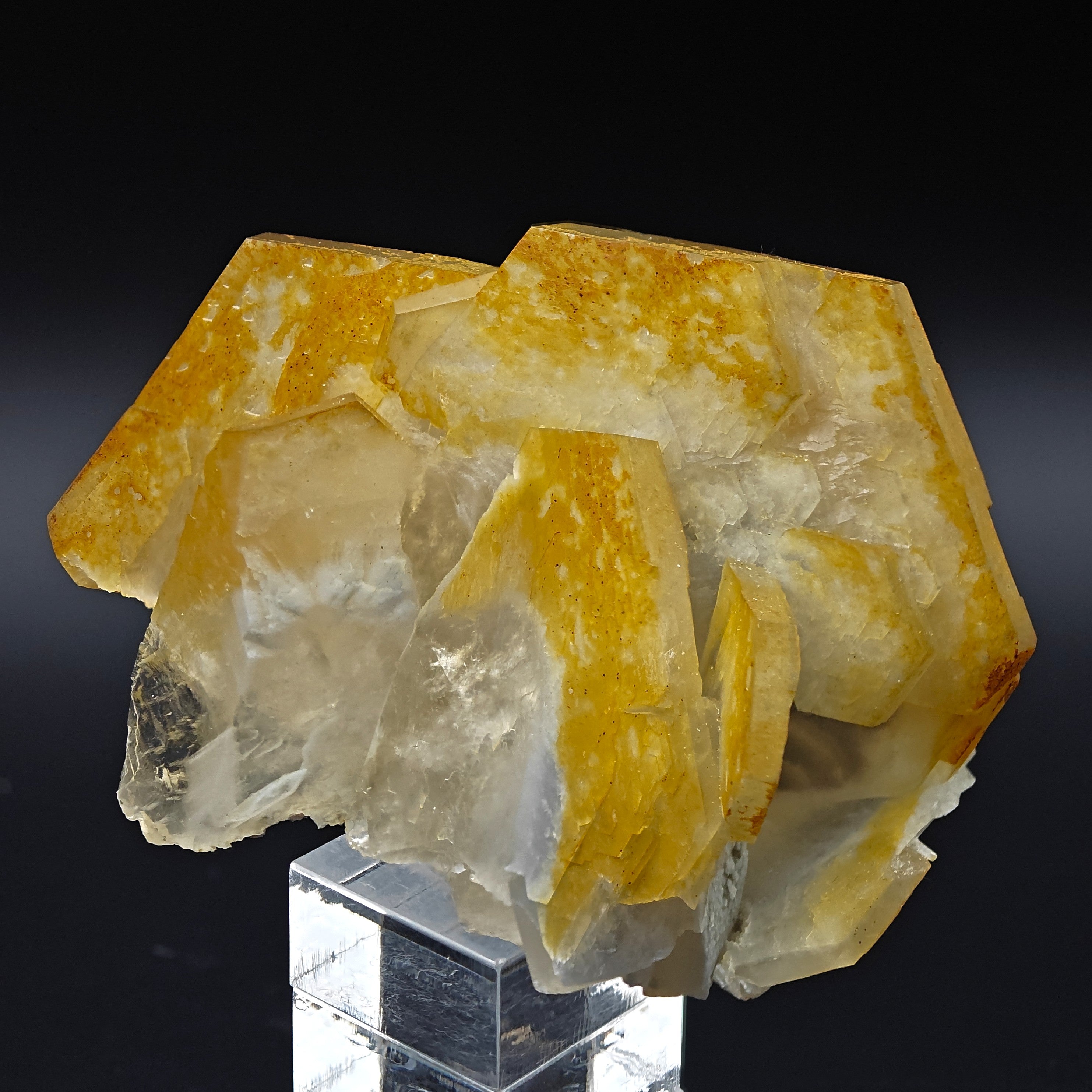 CALCITE – Yellow, Orange & White Hexagonal Crystal Cluster, Chenzhou, China