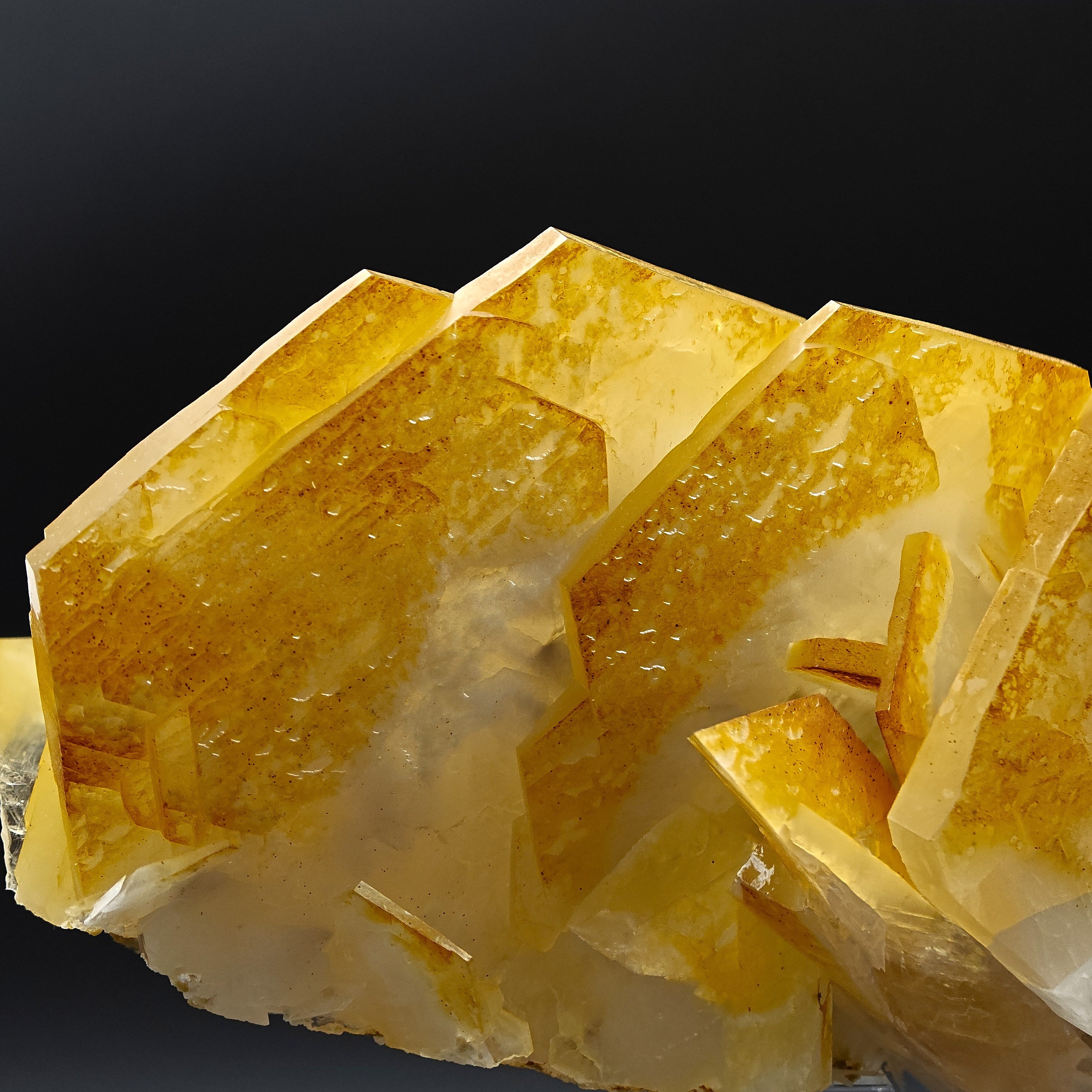 CALCITE – Yellow, Orange & White Hexagonal Crystal Cluster, Chenzhou, China