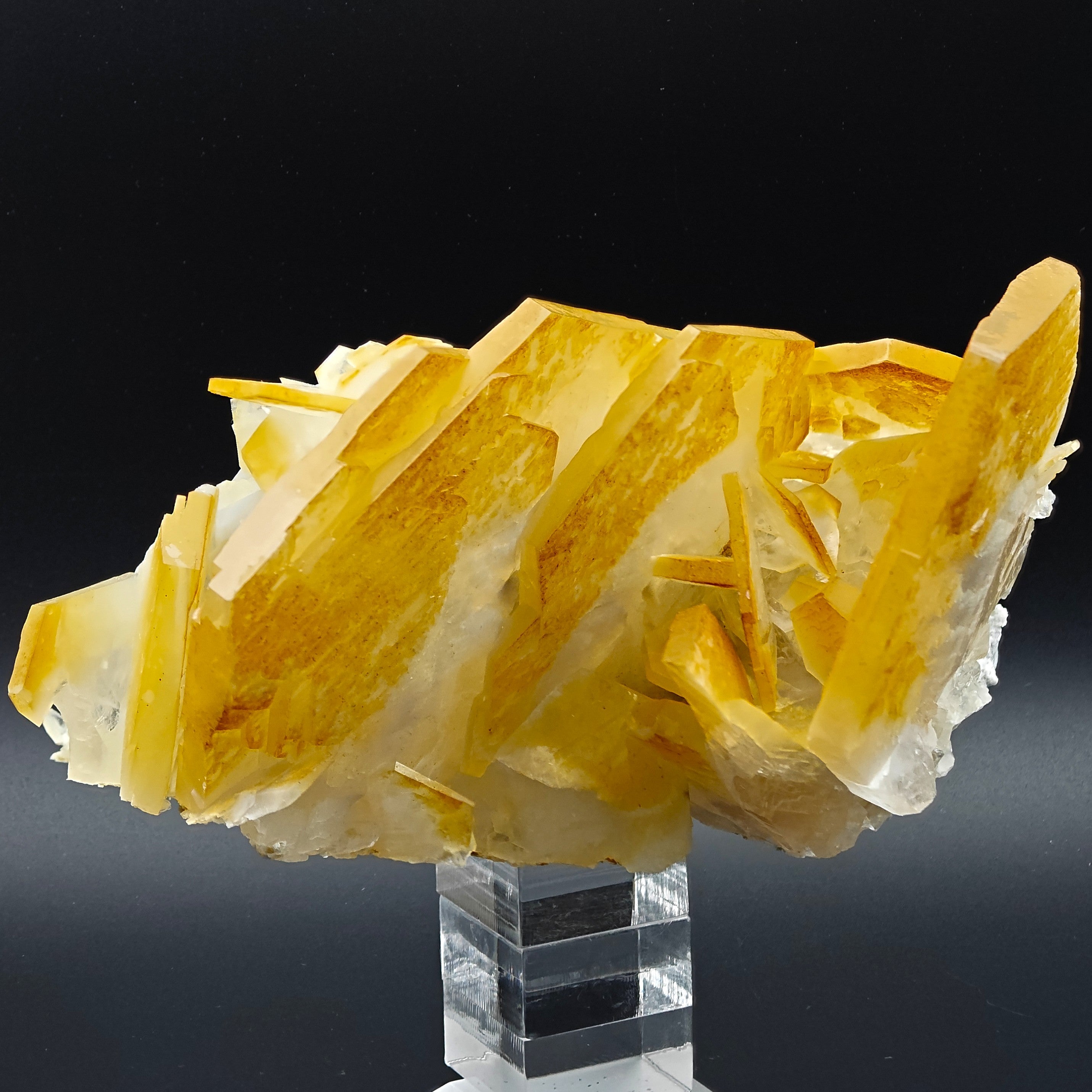 CALCITE – Yellow, Orange & White Hexagonal Crystal Cluster, Chenzhou, China