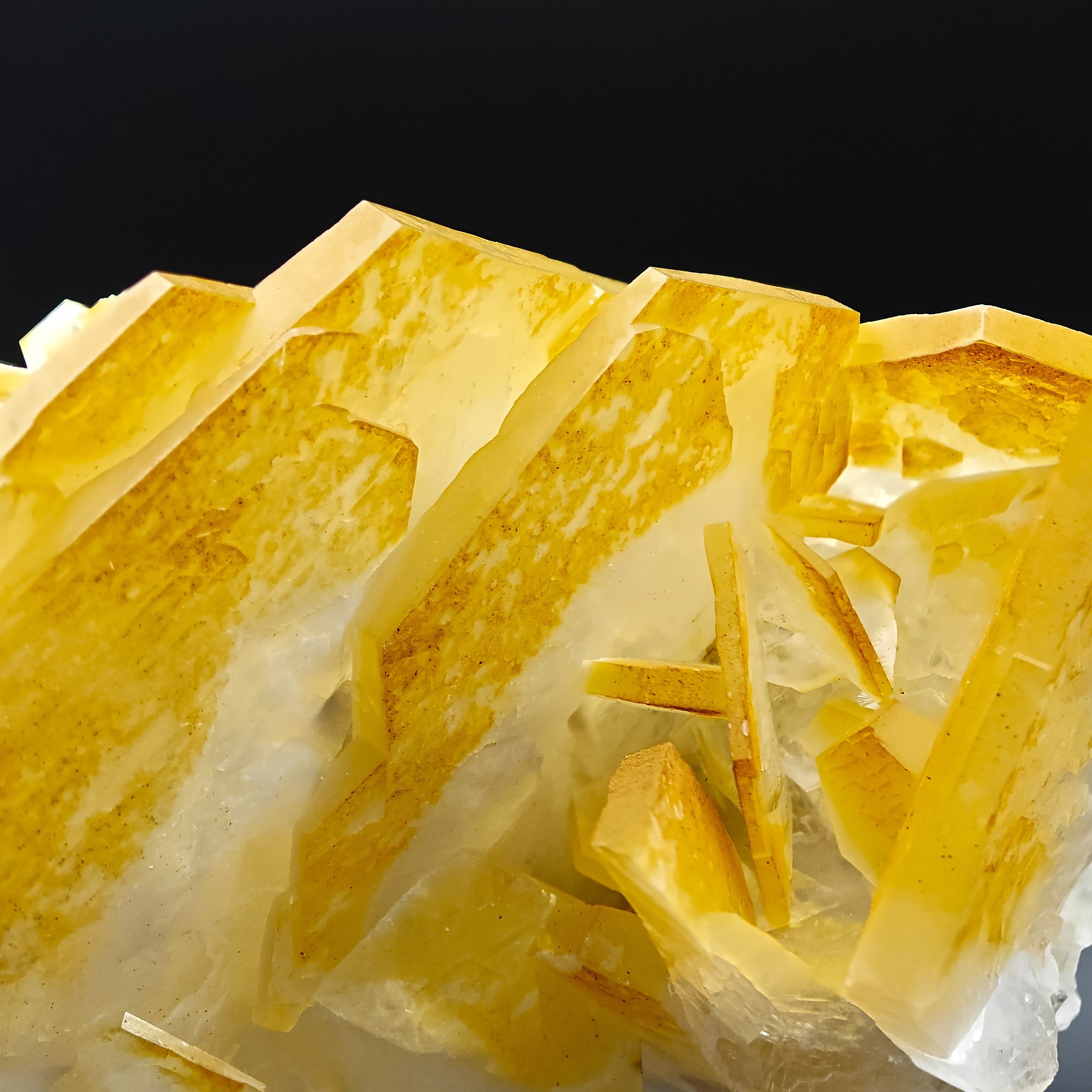 CALCITE – Yellow, Orange & White Hexagonal Crystal Cluster, Chenzhou, China