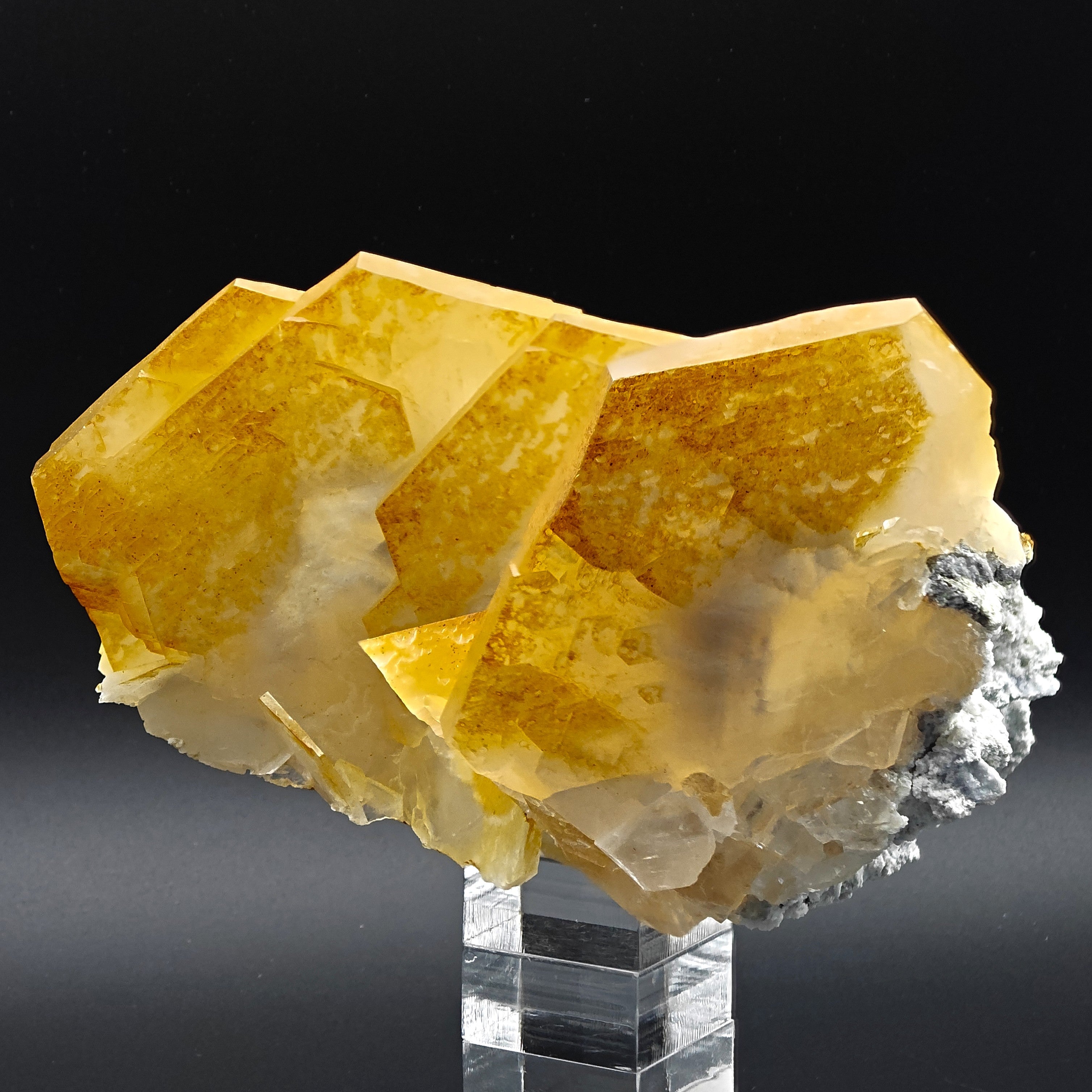 CALCITE – Yellow, Orange & White Hexagonal Crystal Cluster, Chenzhou, China