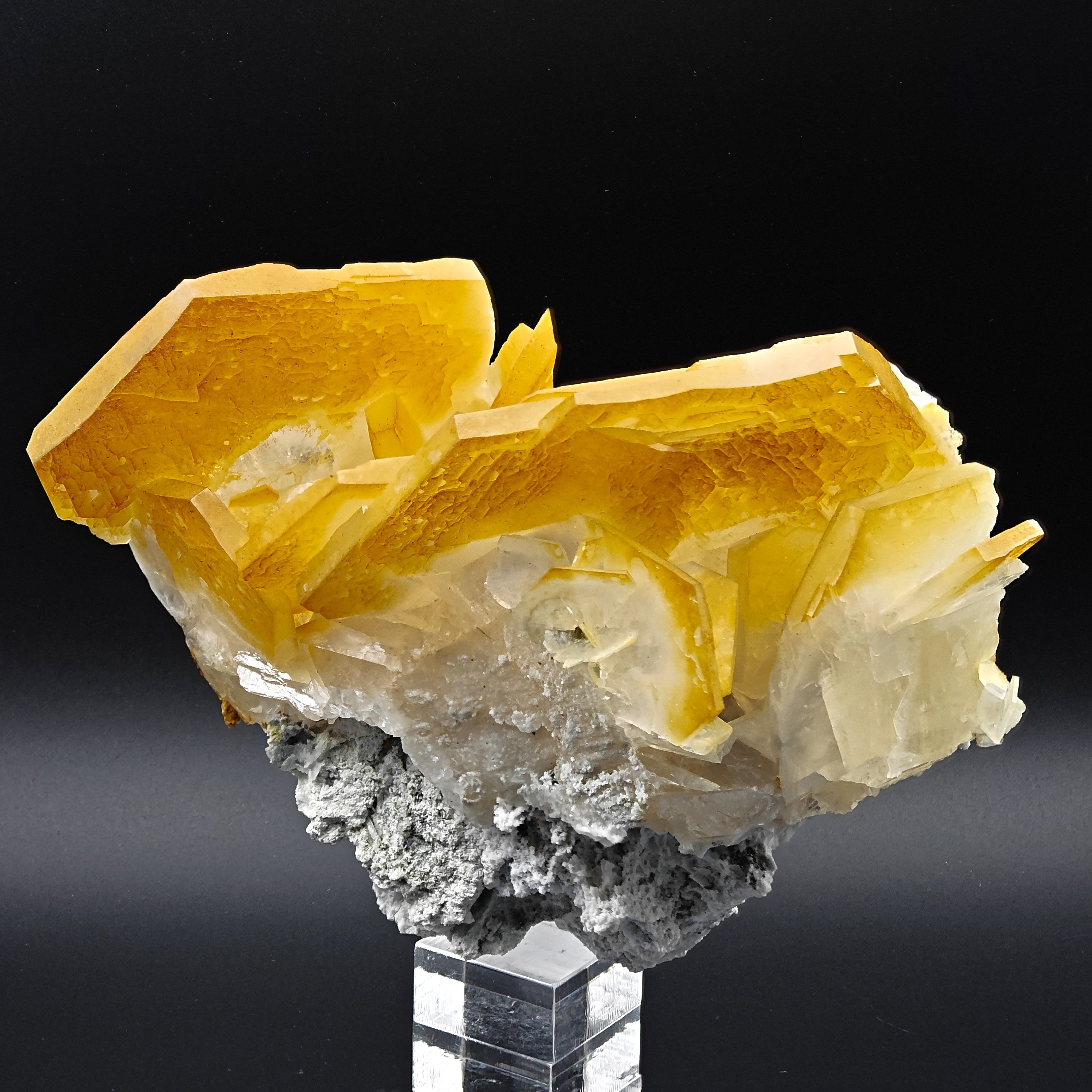 CALCITE – Yellow, Orange & White Hexagonal Crystal Cluster, Chenzhou, China