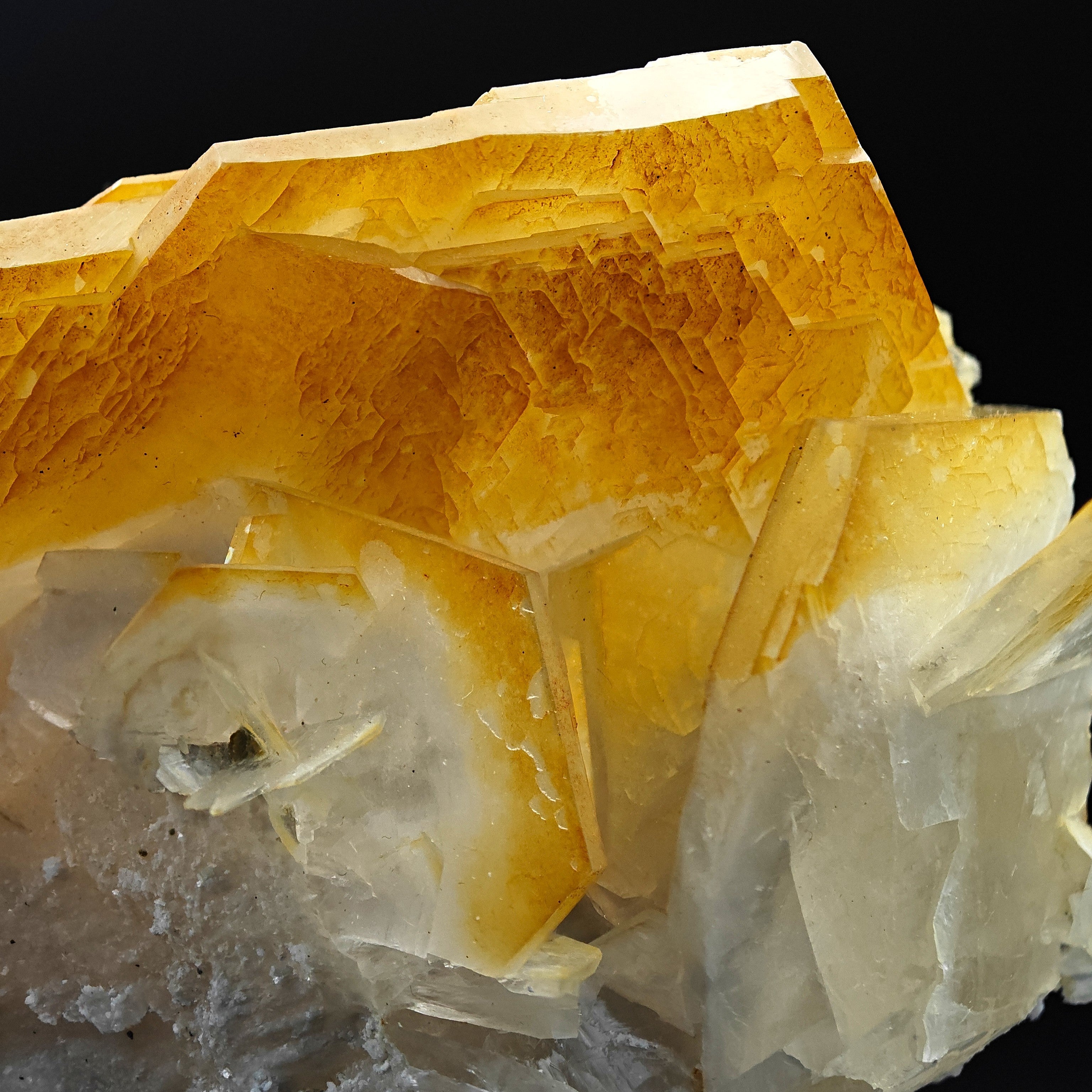 CALCITE – Yellow, Orange & White Hexagonal Crystal Cluster, Chenzhou, China