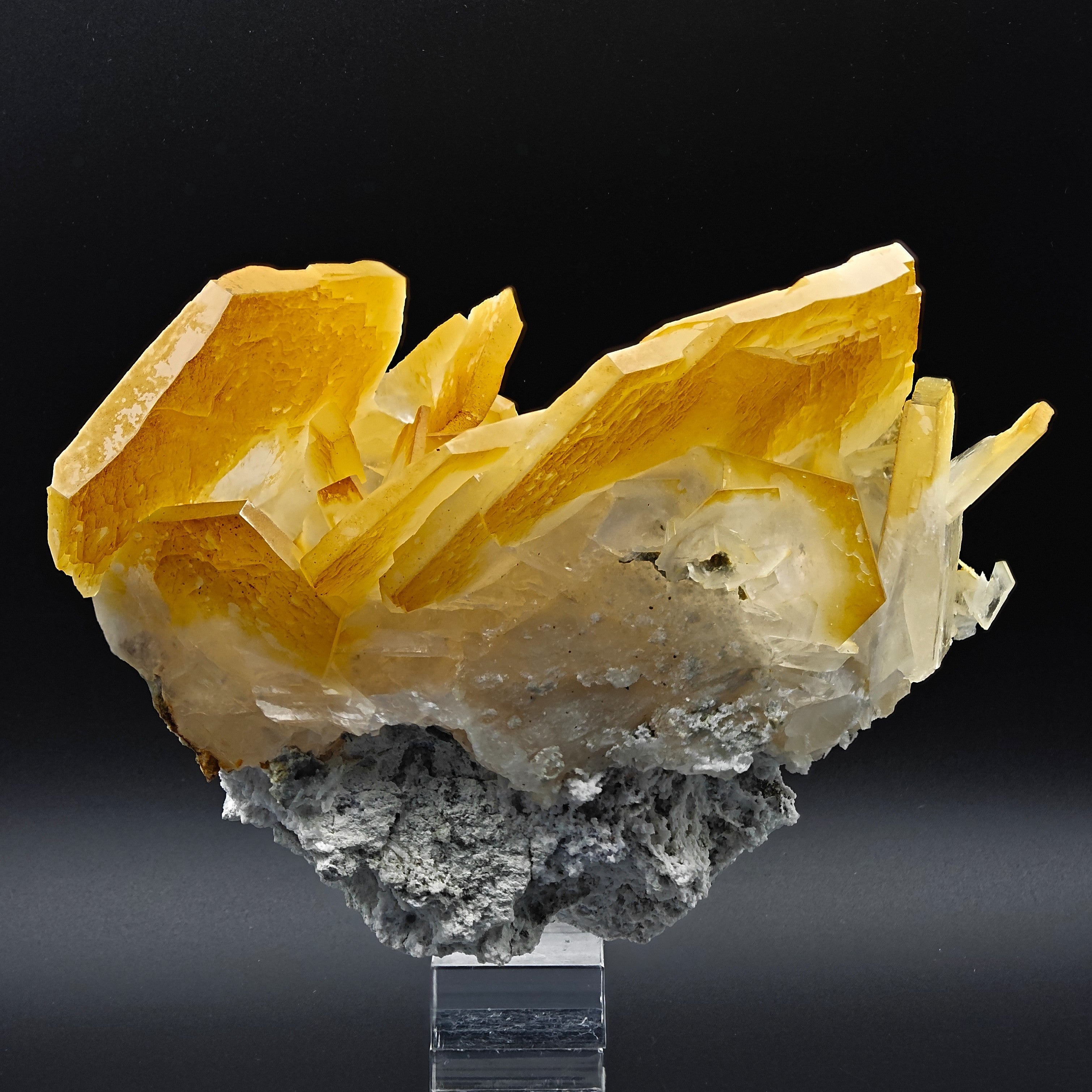 CALCITE – Yellow, Orange & White Hexagonal Crystal Cluster, Chenzhou, China