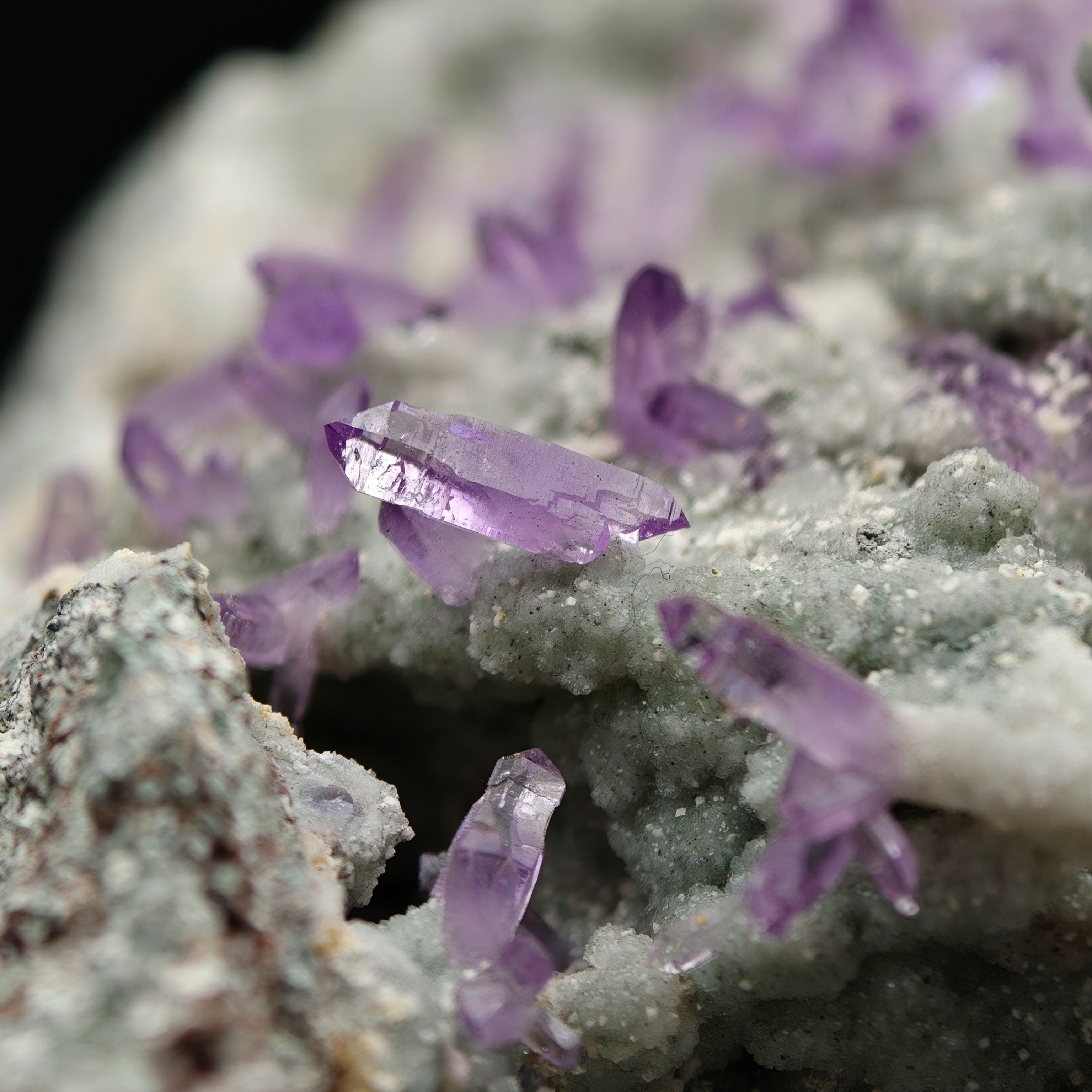AMETHYST SCEPTERS – Violet Crystal Clusters on Green CHALCEDONY
