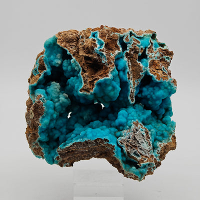 Hemimorphite specimen from a different angle showing blue crystal formations, Sa Duchessa Mine, Sardinia