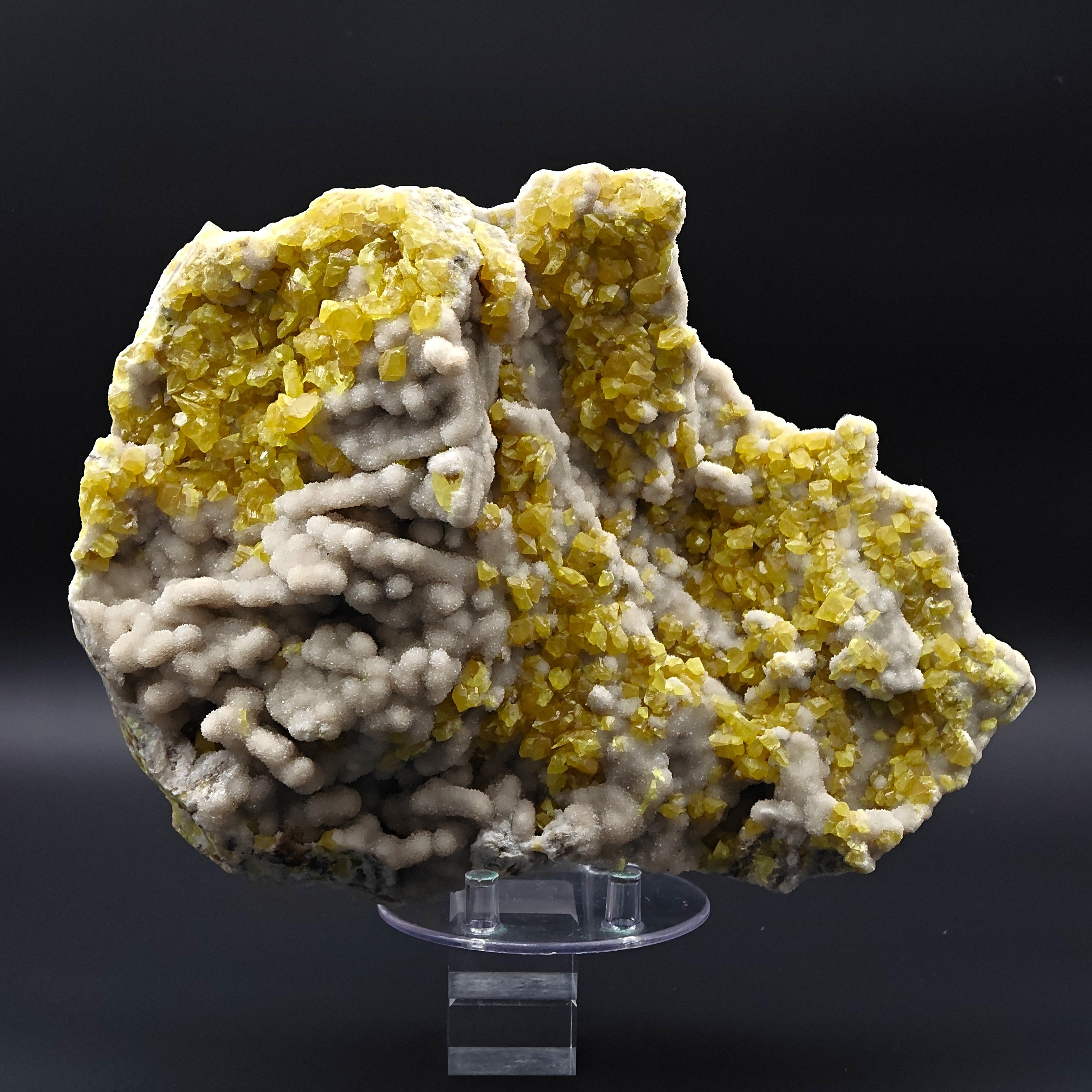 SULFUR – Museum-Size Crystals on Aragonite, Cozzo Disi, Sicily, Italy