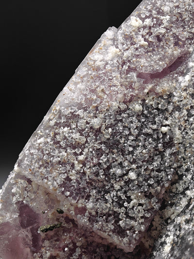 Macro view of quartz crystals studding a Fluorite crystal face, Tounfit, Morocco