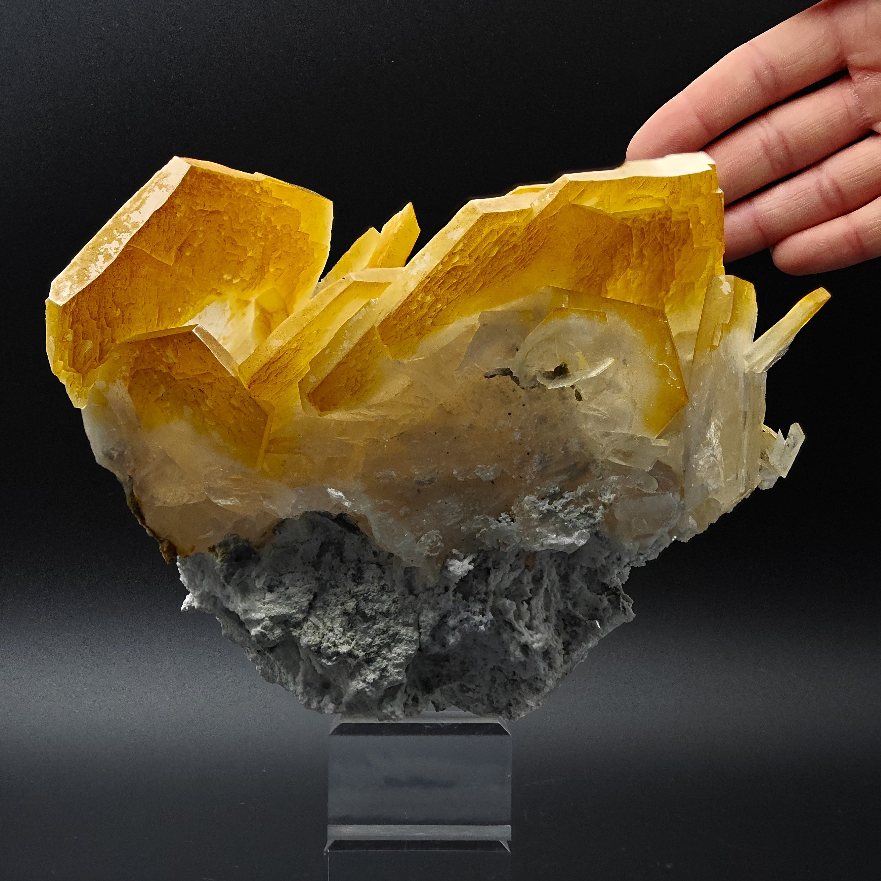 CALCITE – Yellow, Orange & White Hexagonal Crystal Cluster, Chenzhou, China
