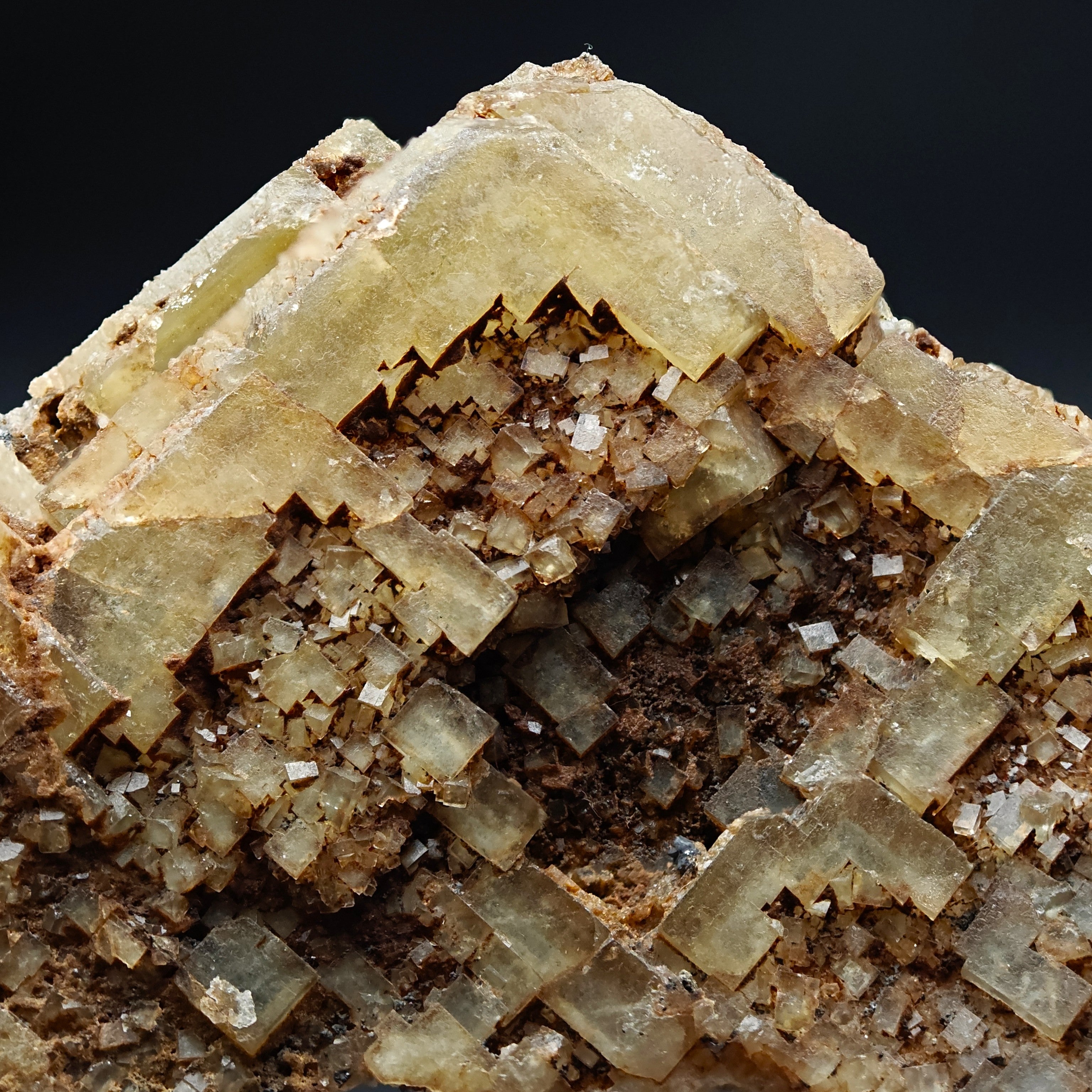 FLUORITE –  Yellow Giant Recrystallized Cubic Crystal with Stepped Growth