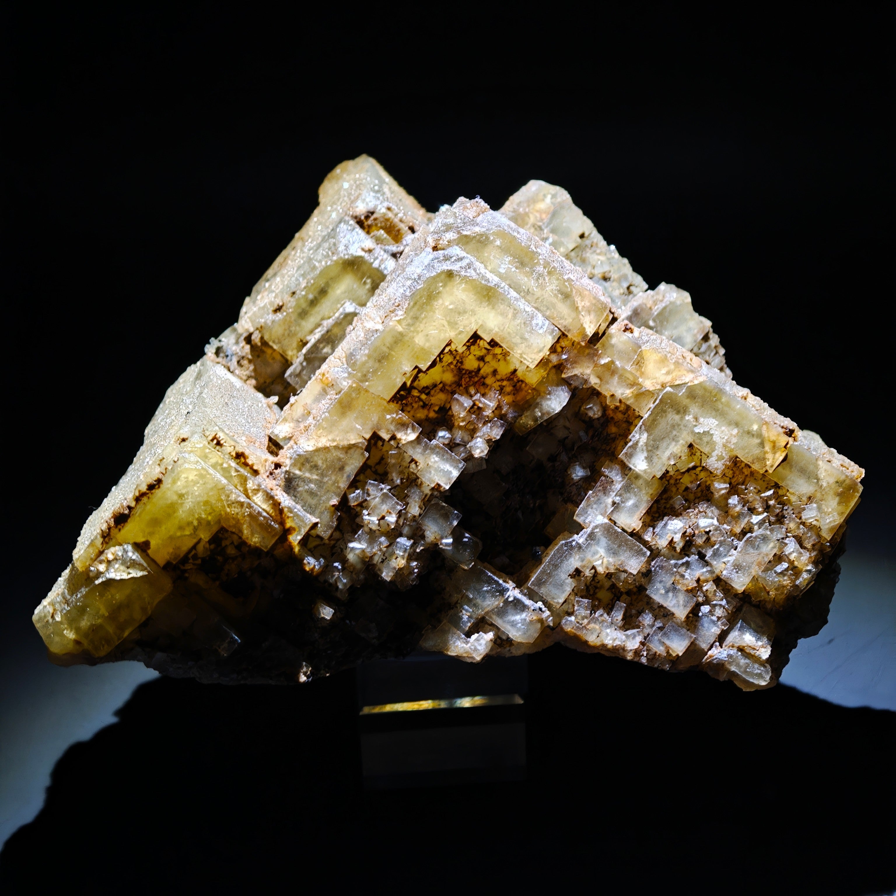 FLUORITE –  Yellow Giant Recrystallized Cubic Crystal with Stepped Growth