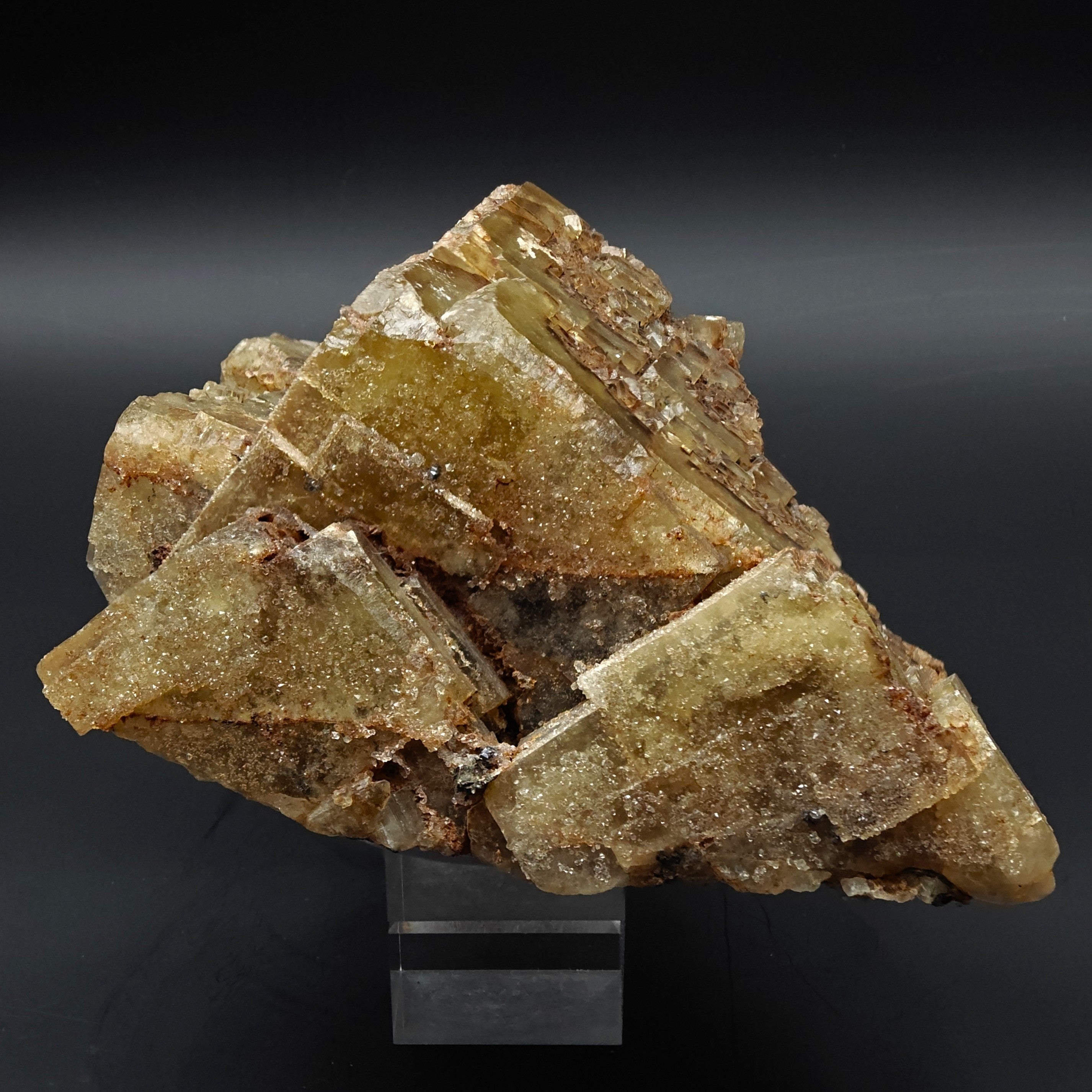 FLUORITE –  Yellow Giant Recrystallized Cubic Crystal with Stepped Growth