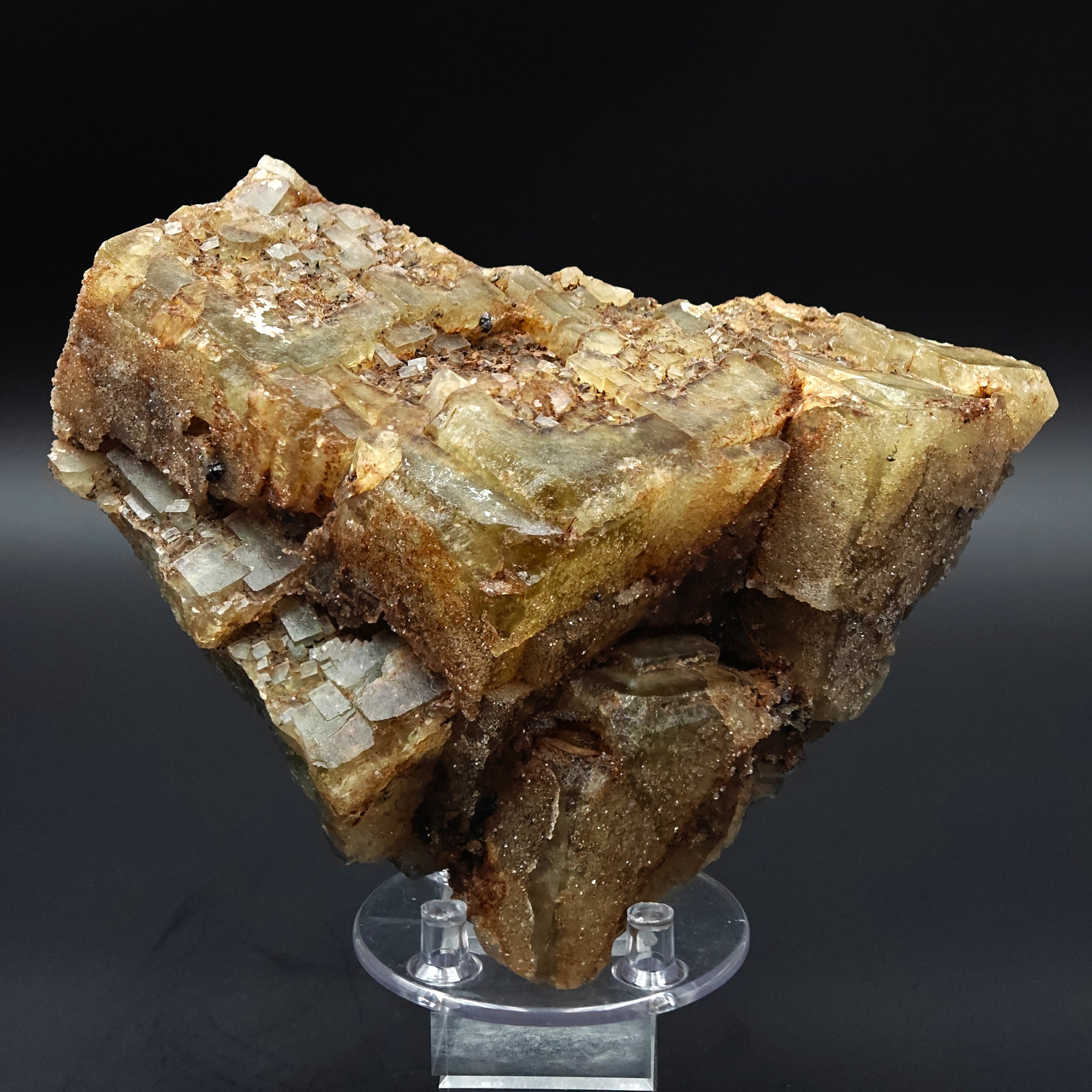FLUORITE –  Yellow Giant Recrystallized Cubic Crystal with Stepped Growth