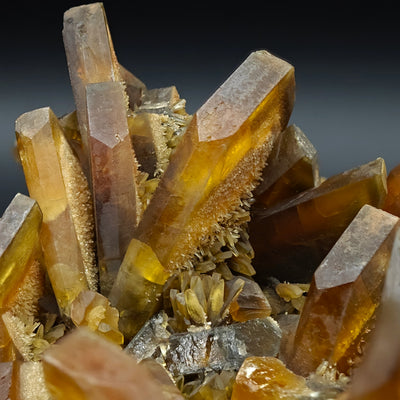 Detail of baryte crystals with druzy crystals nestled between the blades