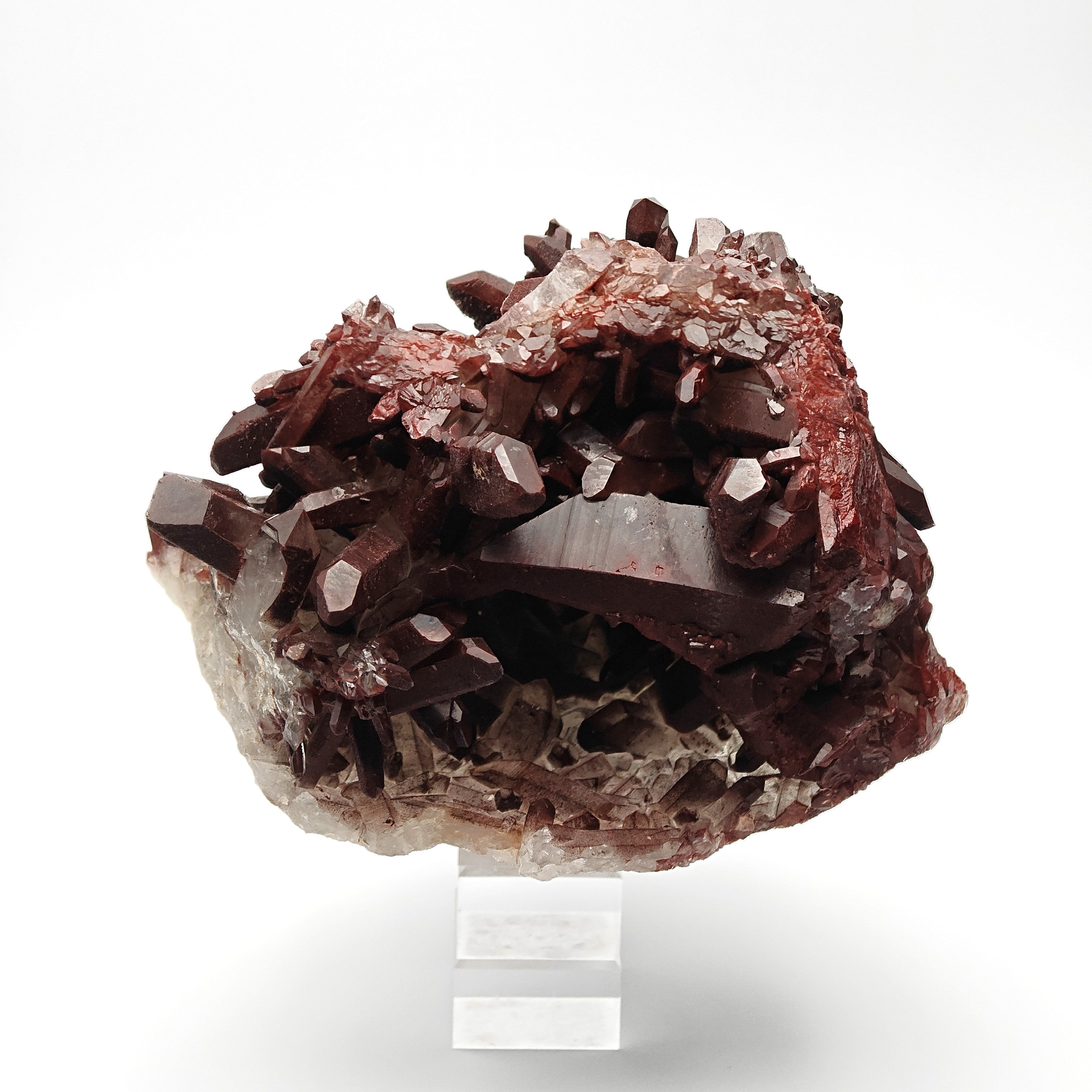 HEMATOID QUARTZ – Lustrous Bordeaux Crystal Cluster and Geode, Tinejdad, Morocco