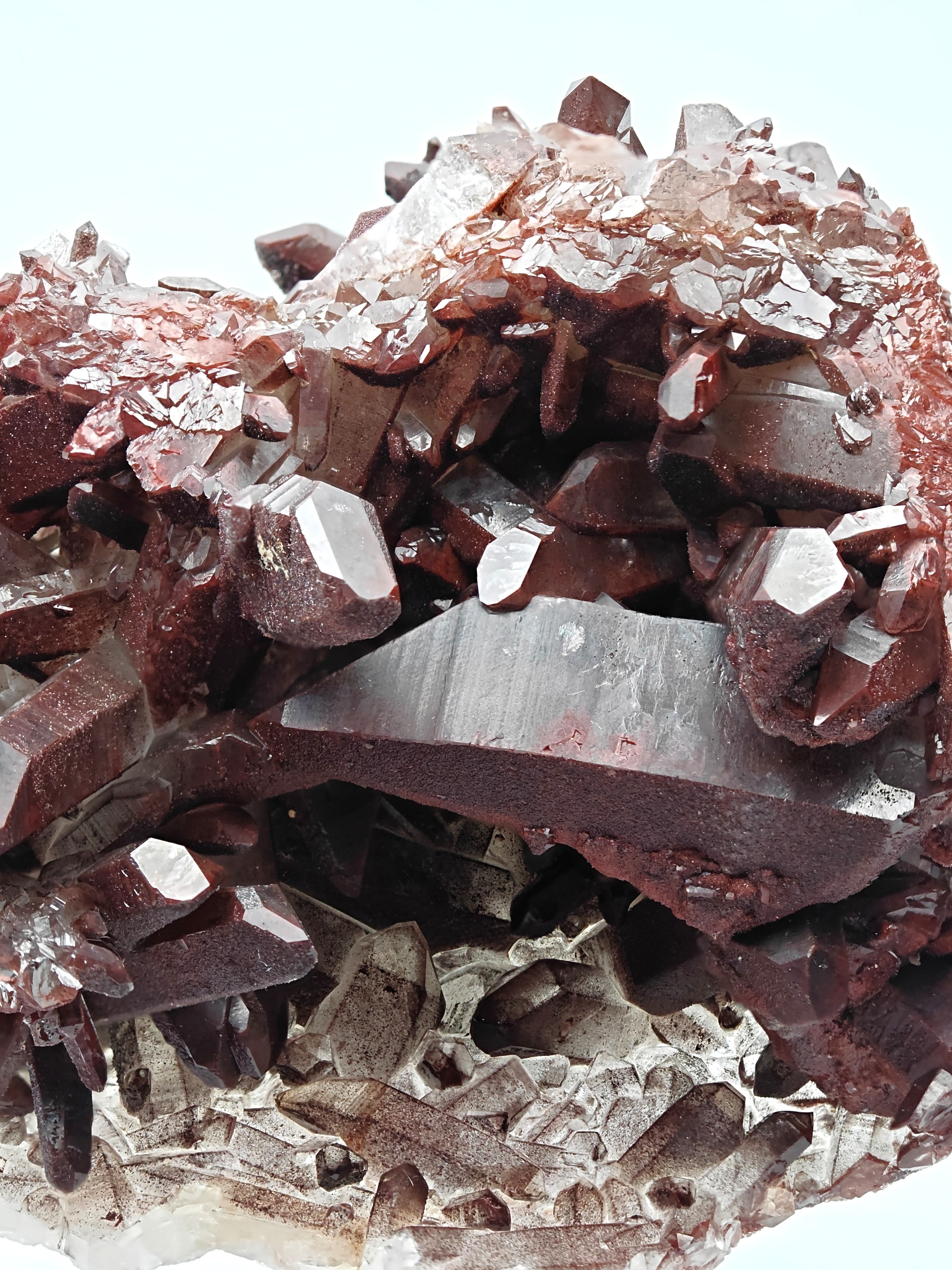 HEMATOID QUARTZ – Lustrous Bordeaux Crystal Cluster and Geode, Tinejdad, Morocco