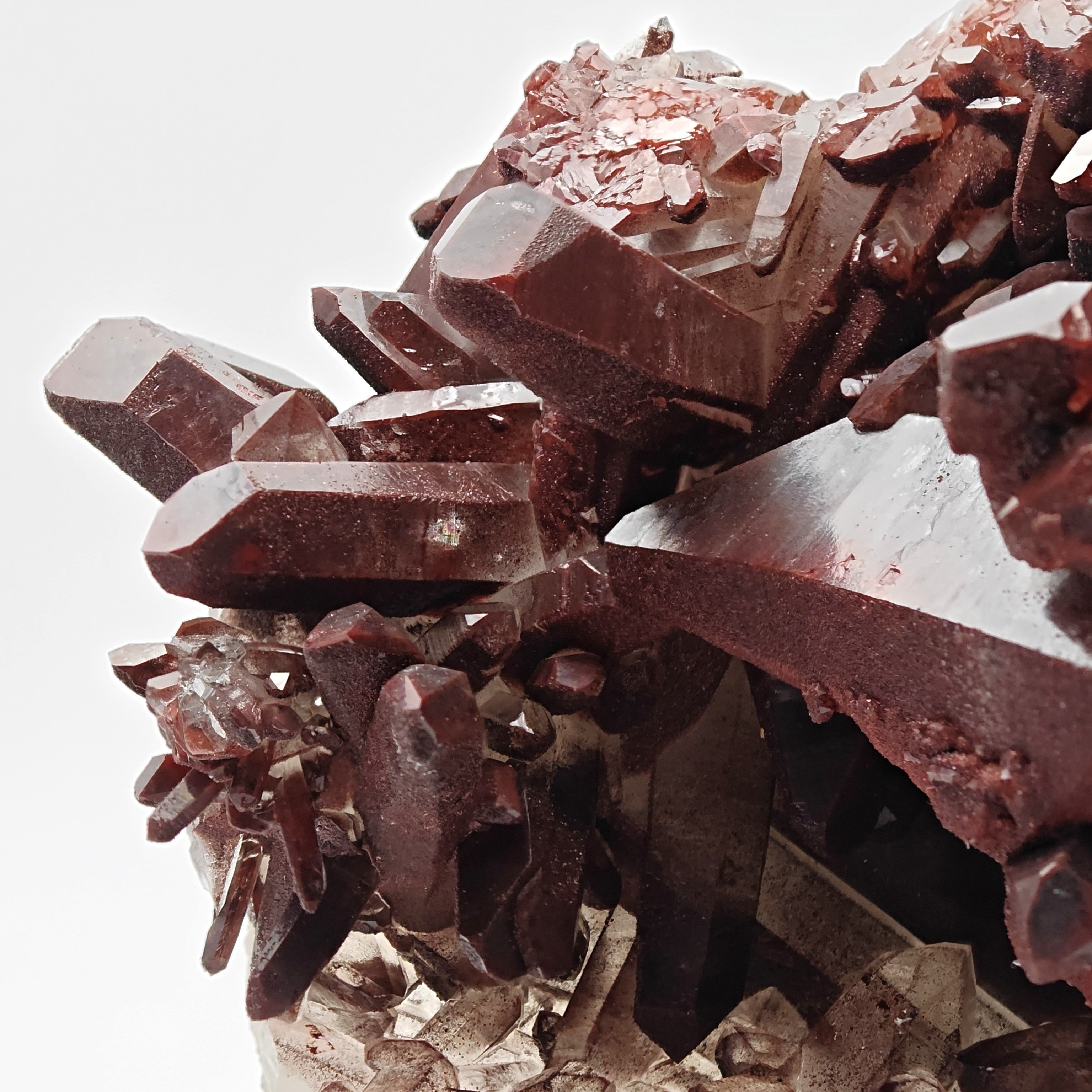 HEMATOID QUARTZ – Lustrous Bordeaux Crystal Cluster and Geode, Tinejdad, Morocco