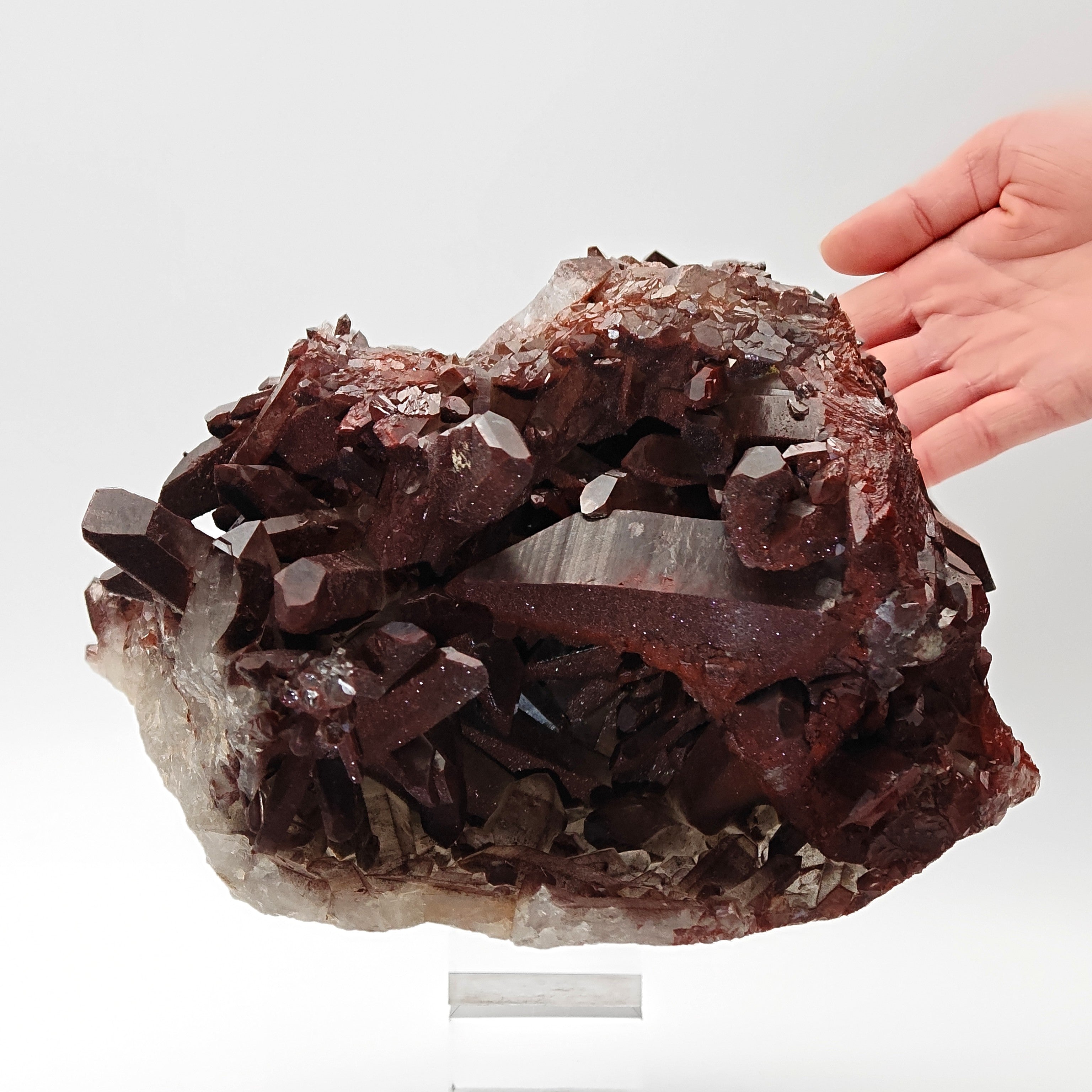 HEMATOID QUARTZ – Lustrous Bordeaux Crystal Cluster and Geode, Tinejdad, Morocco