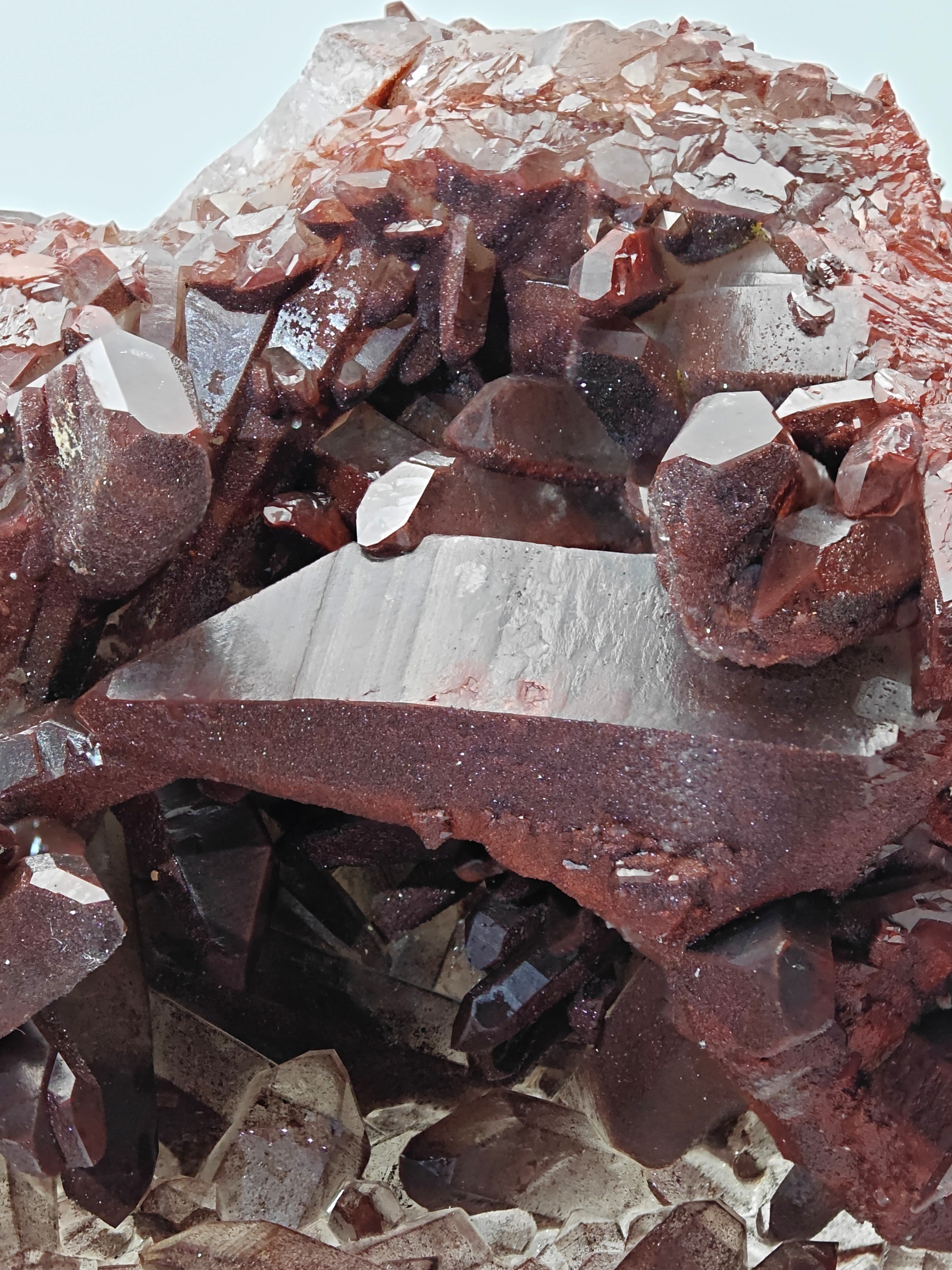 HEMATOID QUARTZ – Lustrous Bordeaux Crystal Cluster and Geode, Tinejdad, Morocco