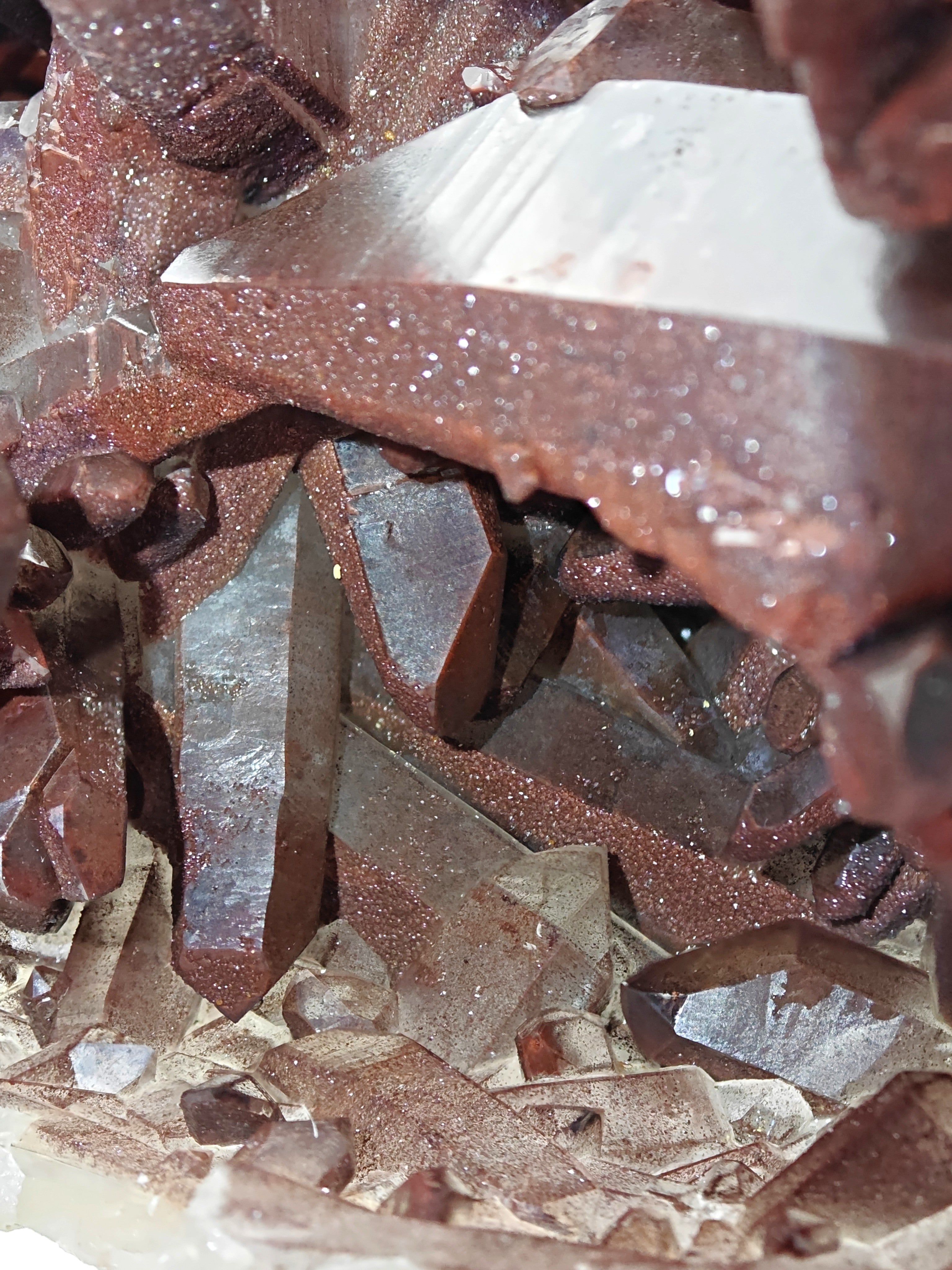 HEMATOID QUARTZ – Lustrous Bordeaux Crystal Cluster and Geode, Tinejdad, Morocco