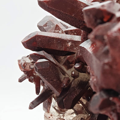 Side angle of hematoid quartz cluster showing crystal density