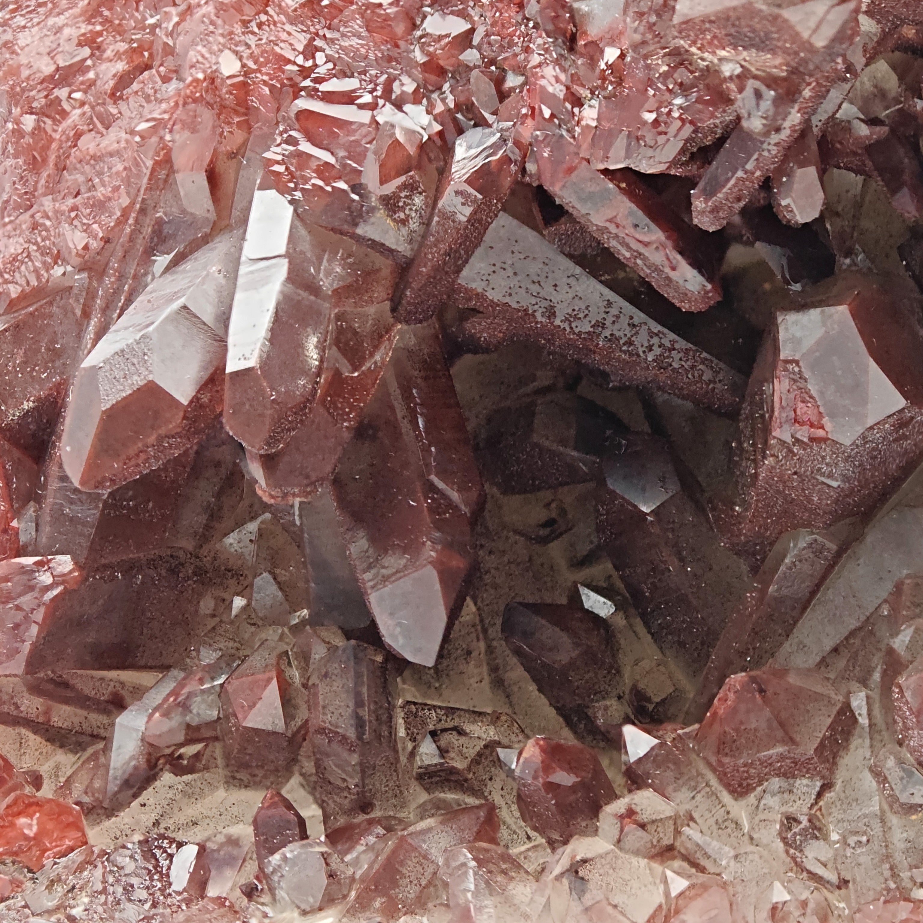 HEMATOID QUARTZ – Lustrous Bordeaux Crystal Cluster and Geode, Tinejdad, Morocco