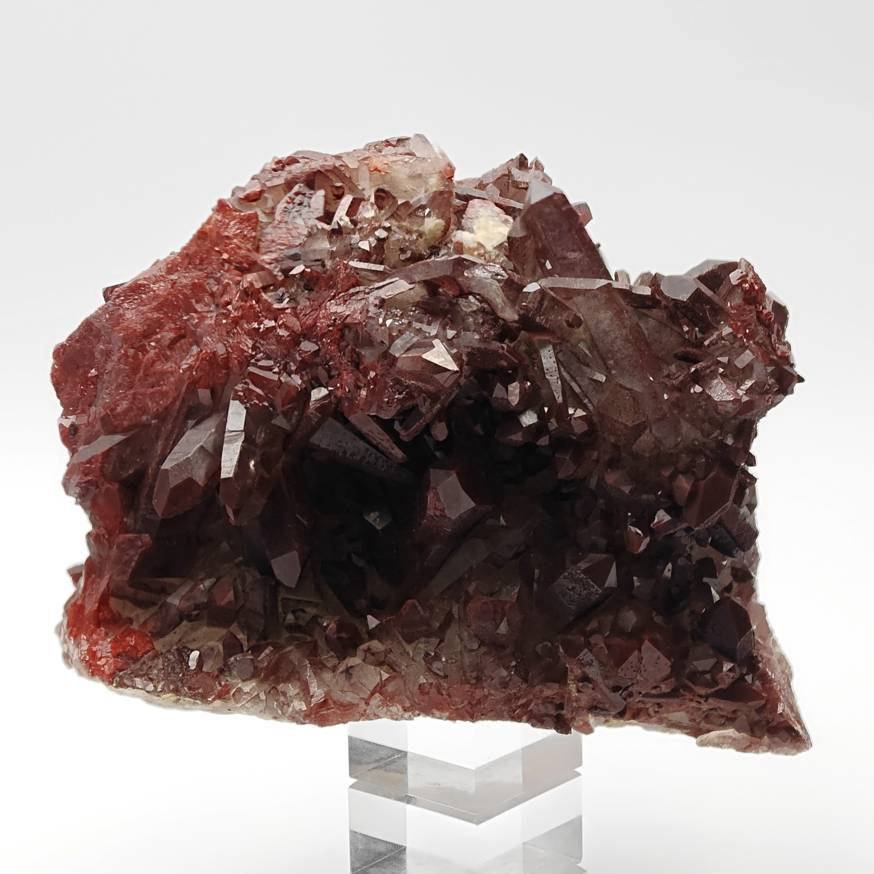 HEMATOID QUARTZ – Lustrous Bordeaux Crystal Cluster and Geode, Tinejdad, Morocco