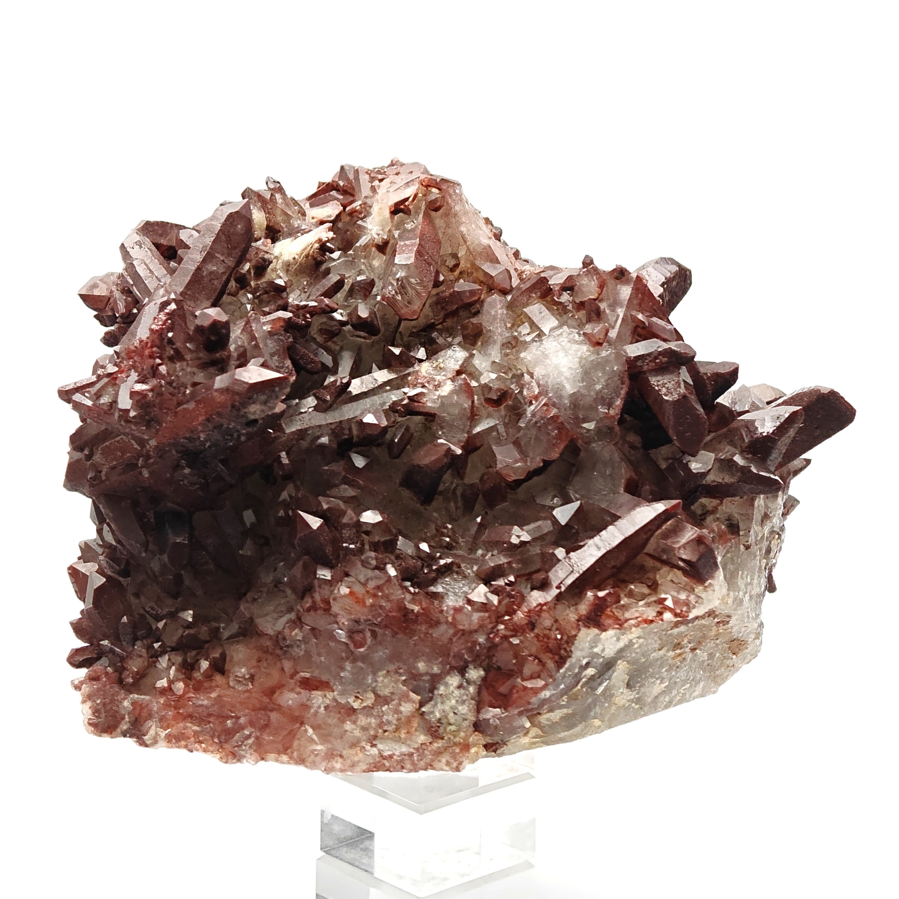 HEMATOID QUARTZ – Lustrous Bordeaux Crystal Cluster and Geode, Tinejdad, Morocco