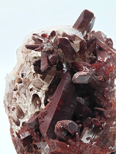 Hematoid quartz crystal cluster with hand for scale, Tinejdad, Morocco - view 23