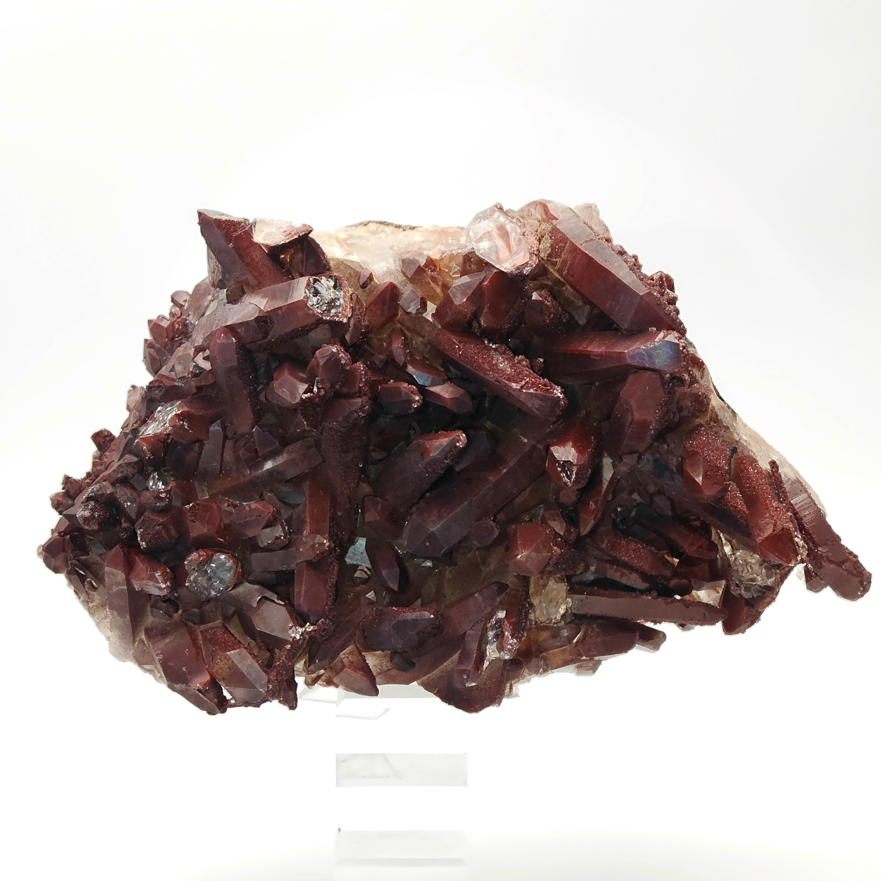 HEMATOID QUARTZ – Spectacular BORDEAUX Crystal Cluster with 7.5 cm Crystals, Morocco